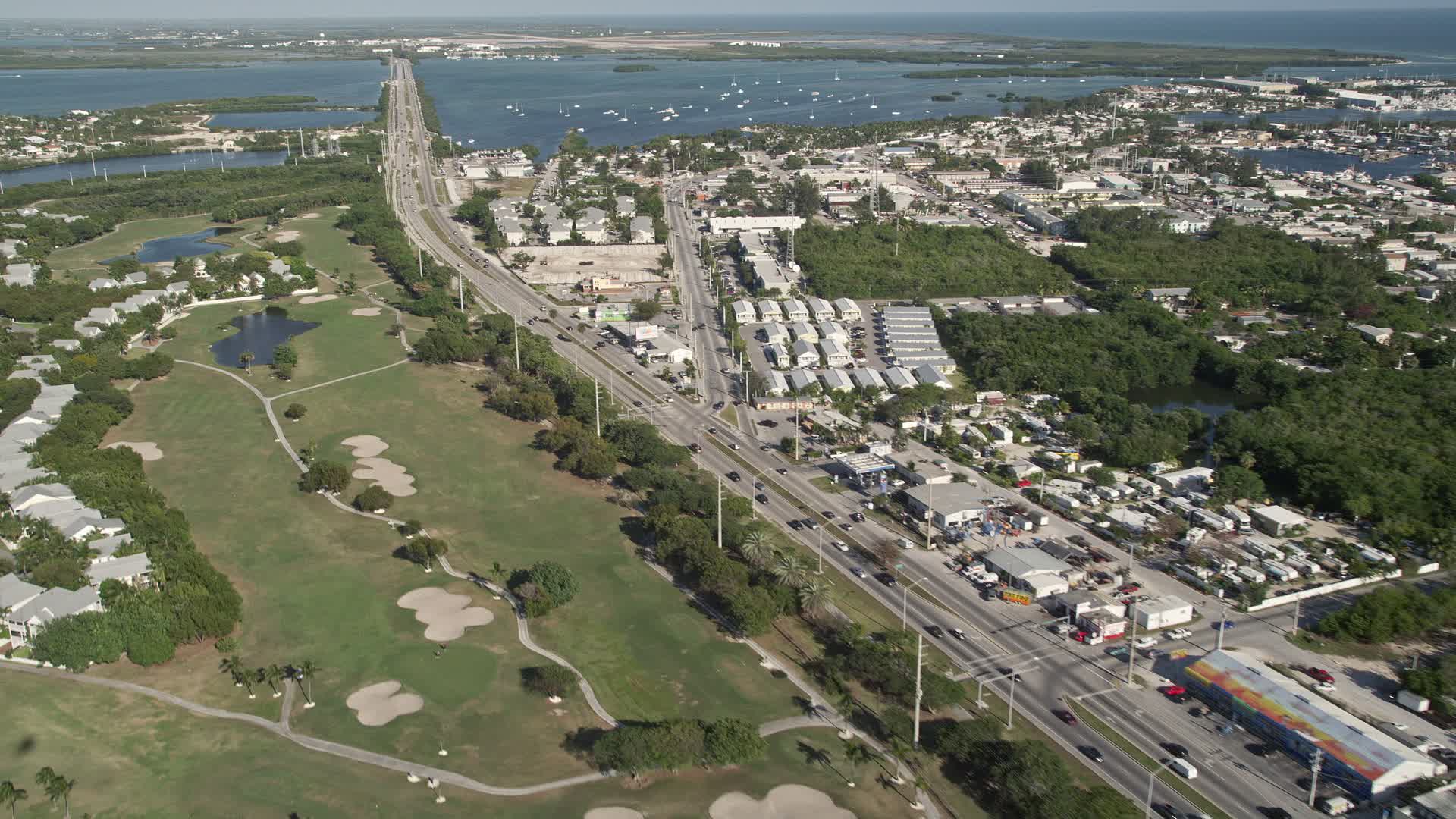 5K stock footage aerial video of following Overseas Highway through