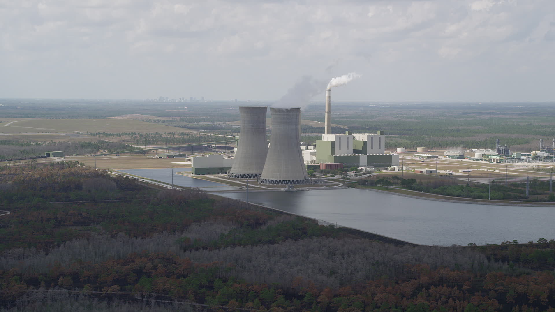 5K stock footage aerial video of flying by a coal fired