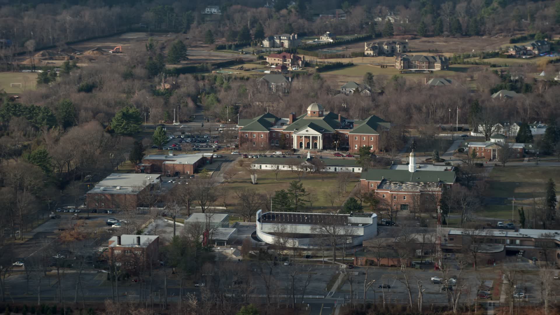 5K stock footage aerial video of library at LIU Post in Brookville