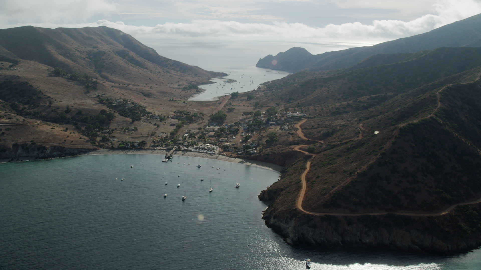 7.6K stock footage aerial video of the Two Harbors island community on