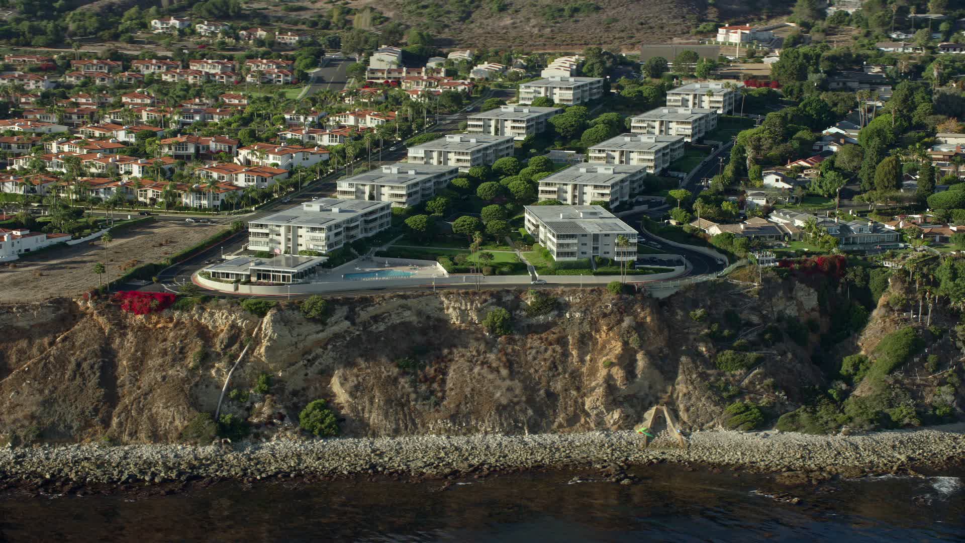 7.6K stock footage aerial video of Palos Verdes Bay Club condo complex