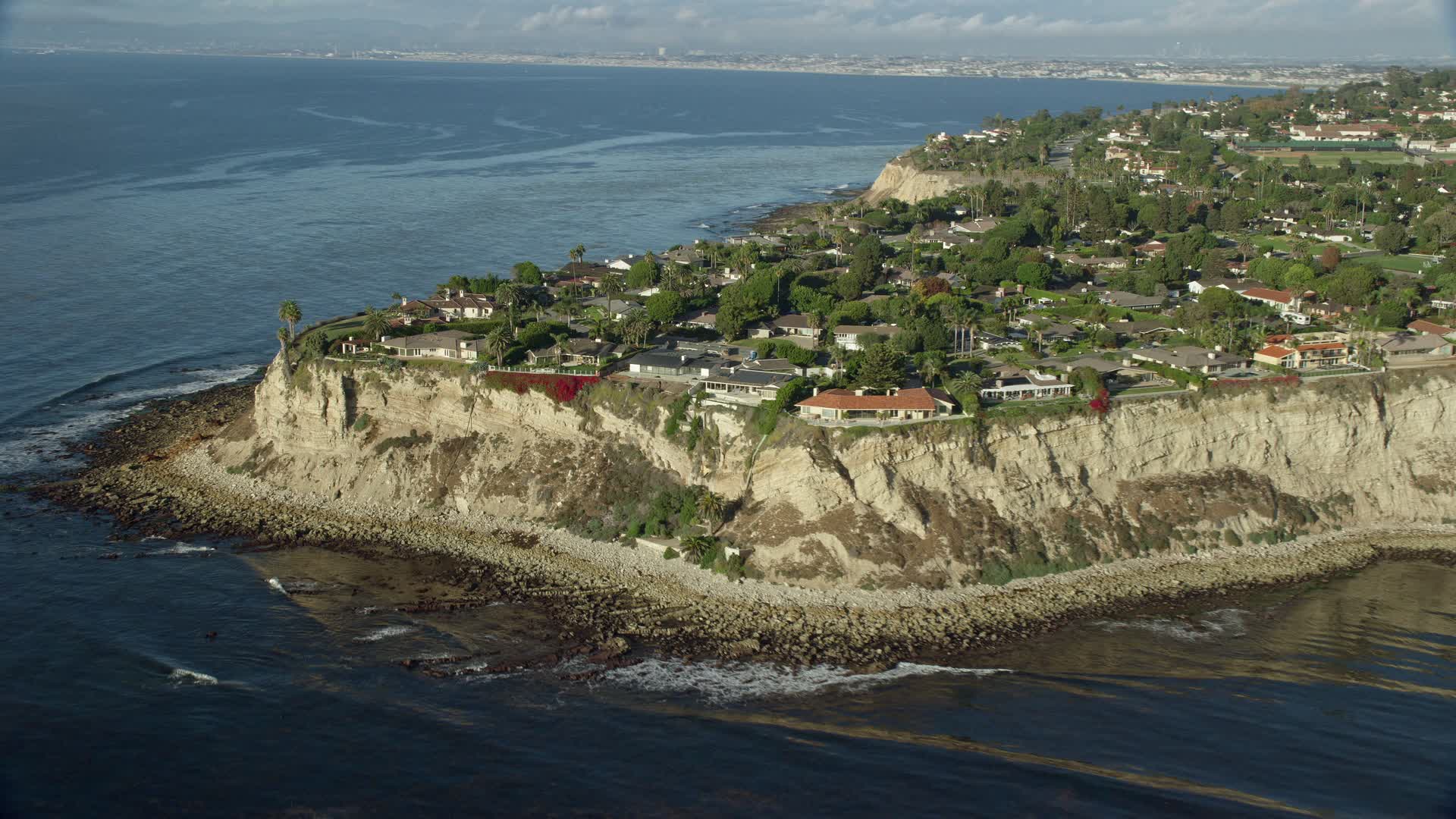 7.6K stock footage aerial video clifftop mansions in Palos Verdes