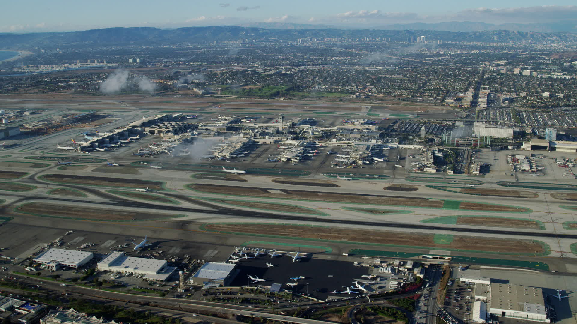 7.6K stock footage aerial video approaching the airport as airlines