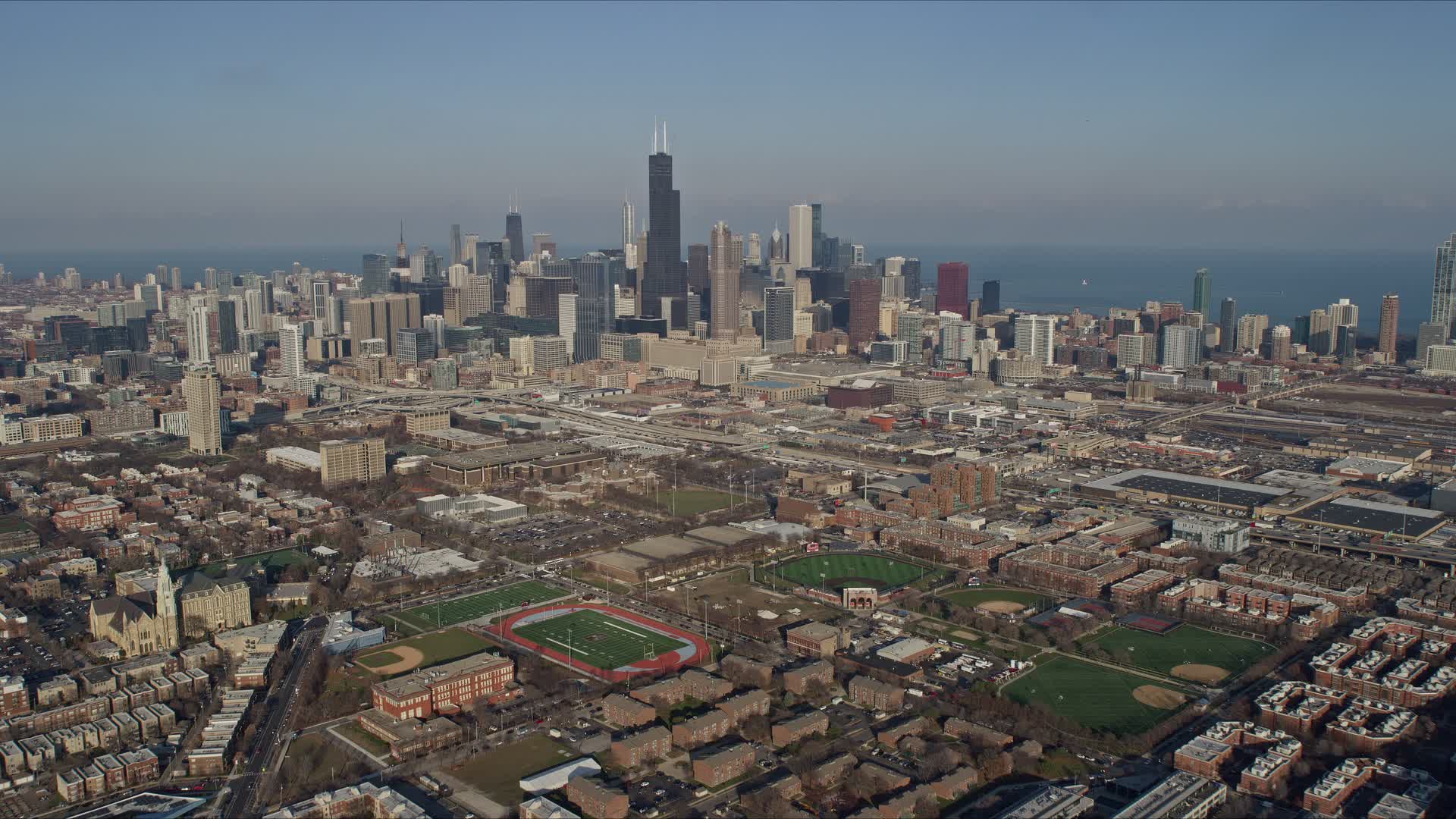 4K stock footage aerial video tilt from West Side Chicago urban