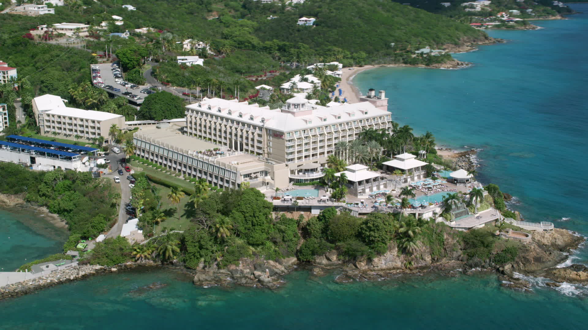 4.8K stock footage aerial video of Marriott's Frenchman's Cove, St