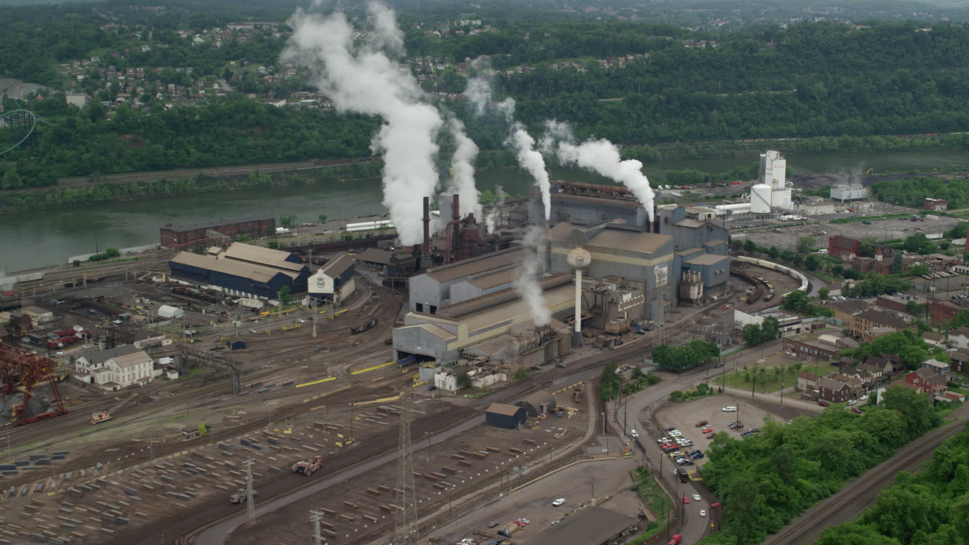 4.8K stock footage aerial video of U.S. Steel Mon Valley Works Factory