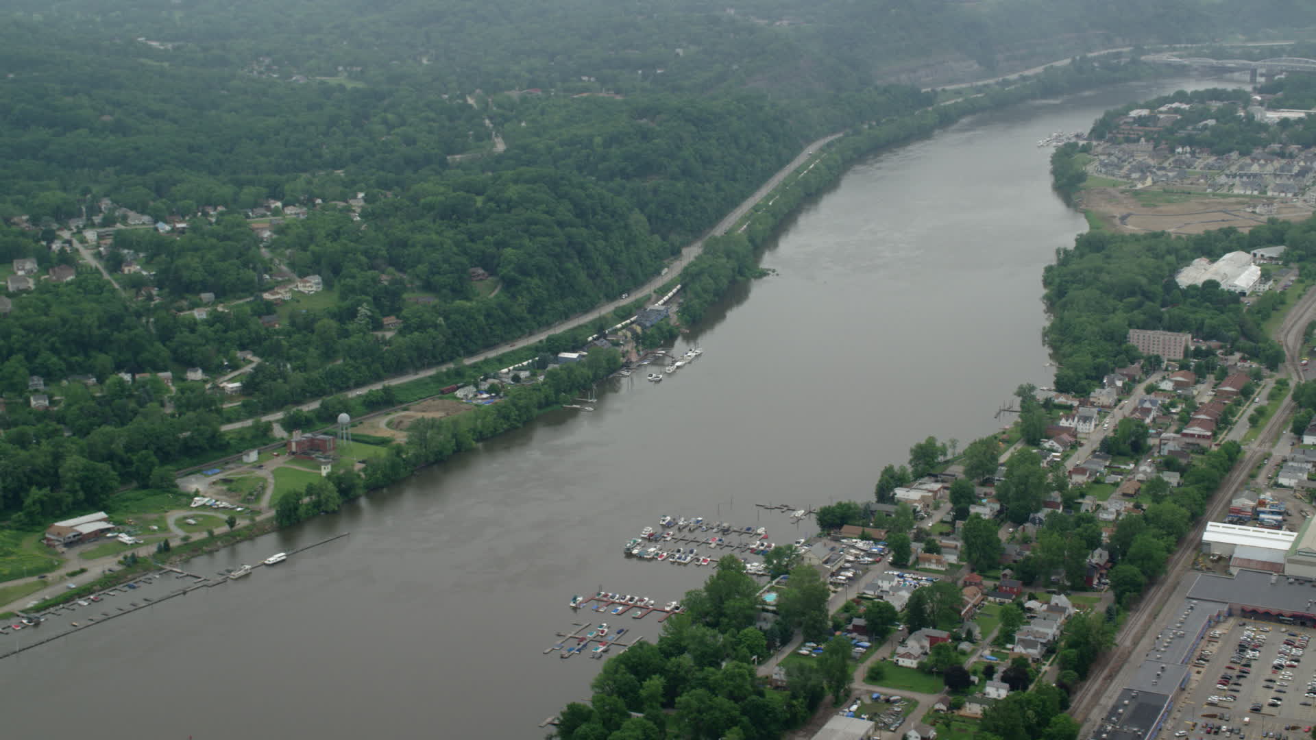 4.8K stock footage aerial video orbiting Allegheny River, Verona