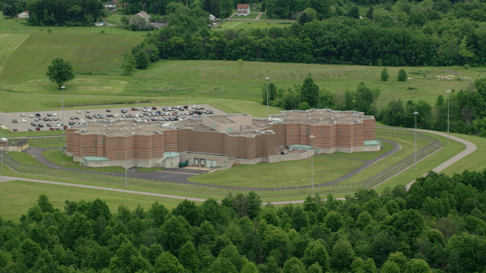 5K stock footage aerial video orbiting Ohio State Penitentiary