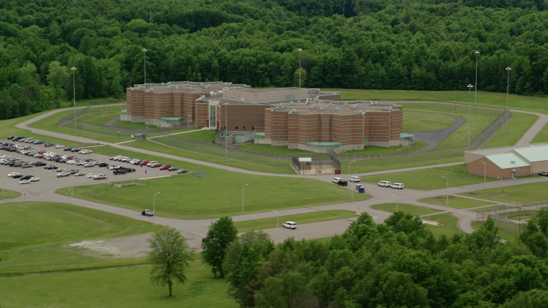4.8K stock footage aerial video orbiting Ohio State Penitentiary