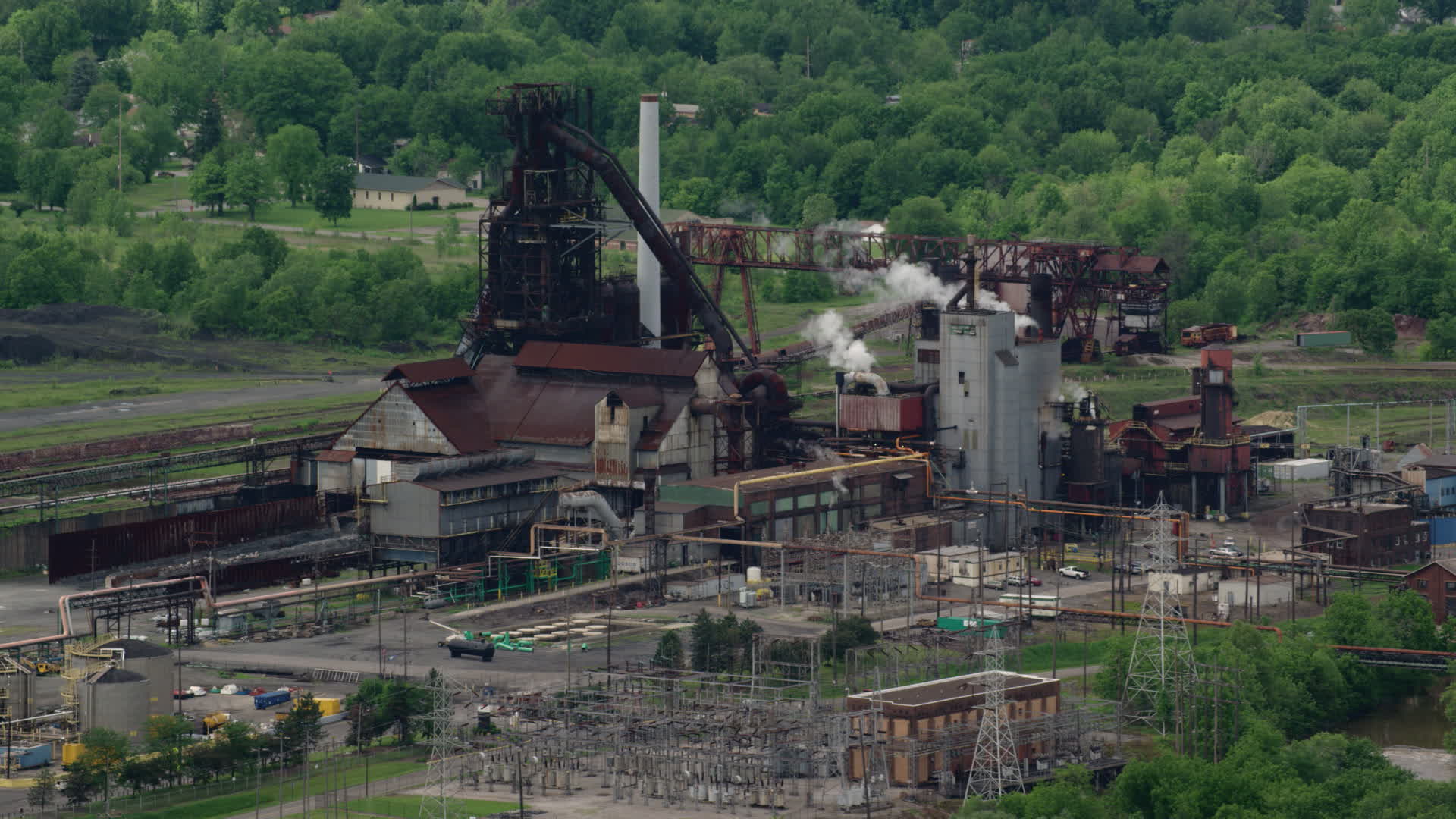 4.8K stock footage aerial video of a steel and mining factory in Warren