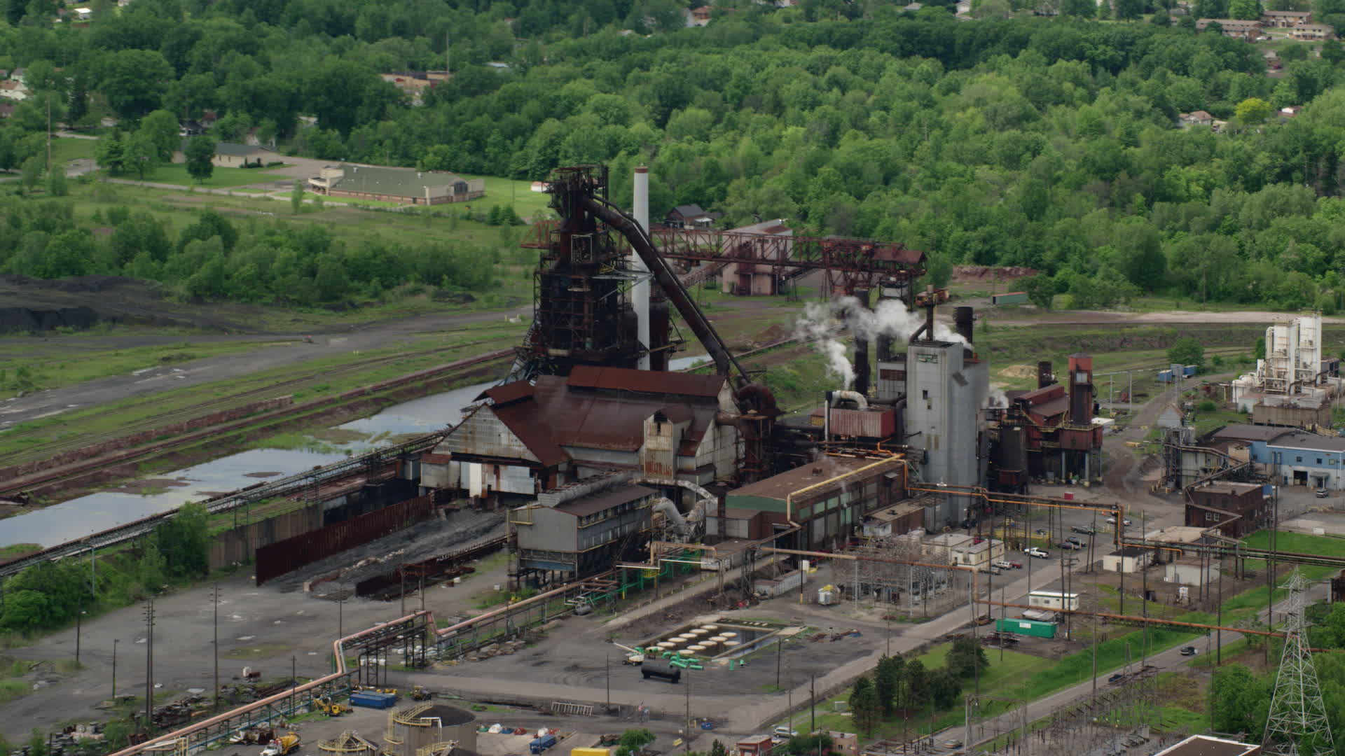 4.8K stock footage aerial video of a steel and mining factory in Warren