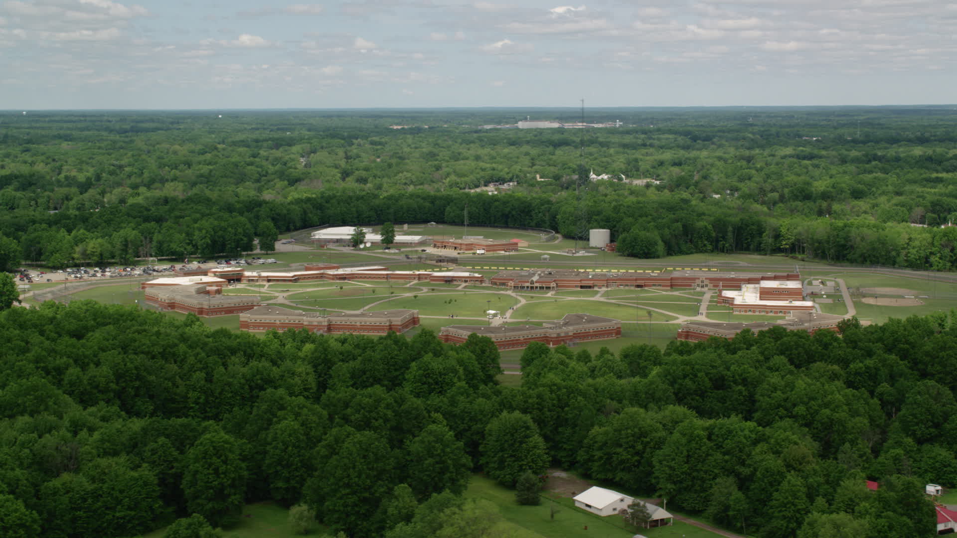 4.8K stock footage aerial video of Trumbull Correctional Institute Prison Complex in