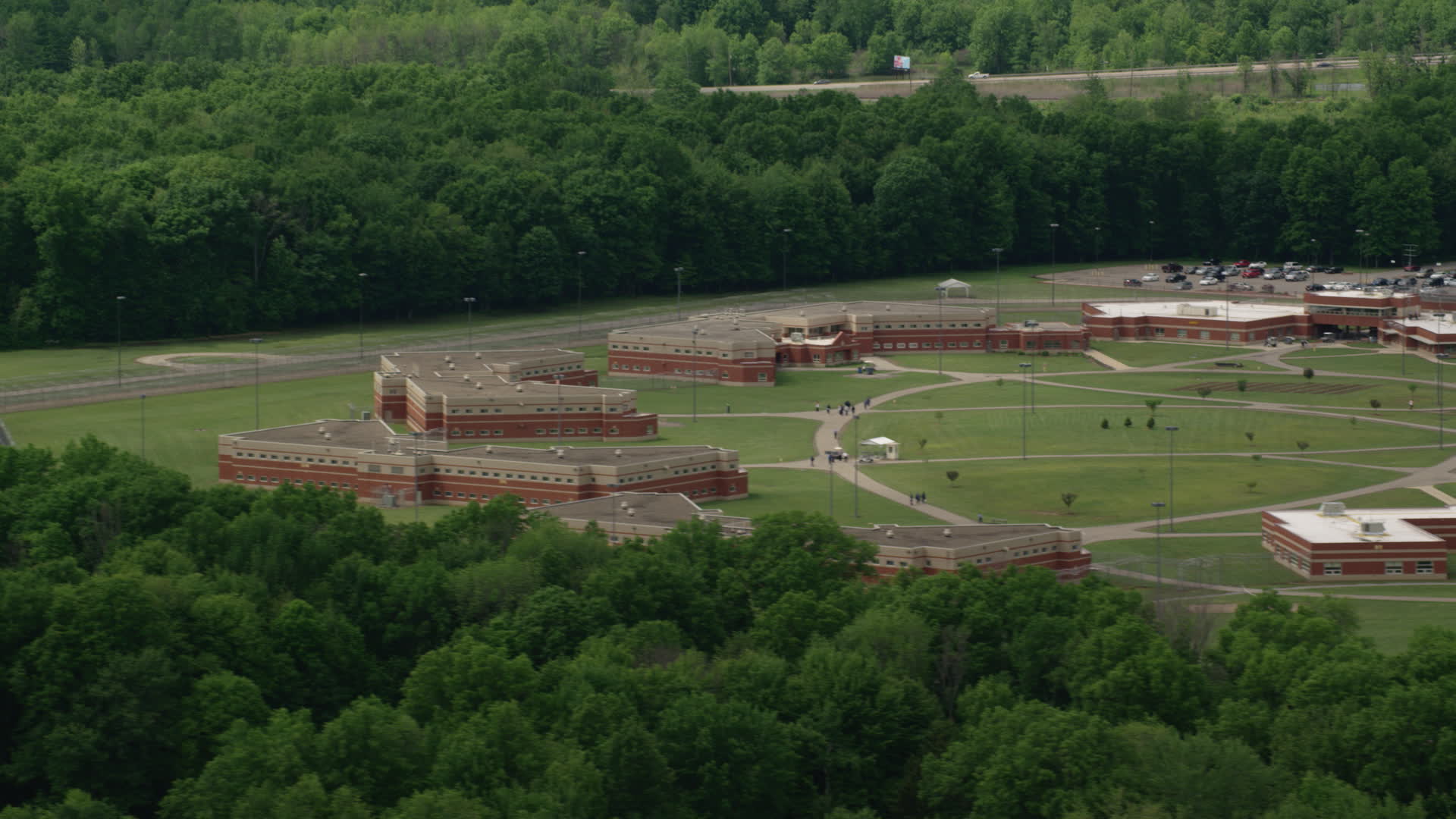 4.8K stock footage aerial video of Trumbull Correctional Institute Prison Complex in