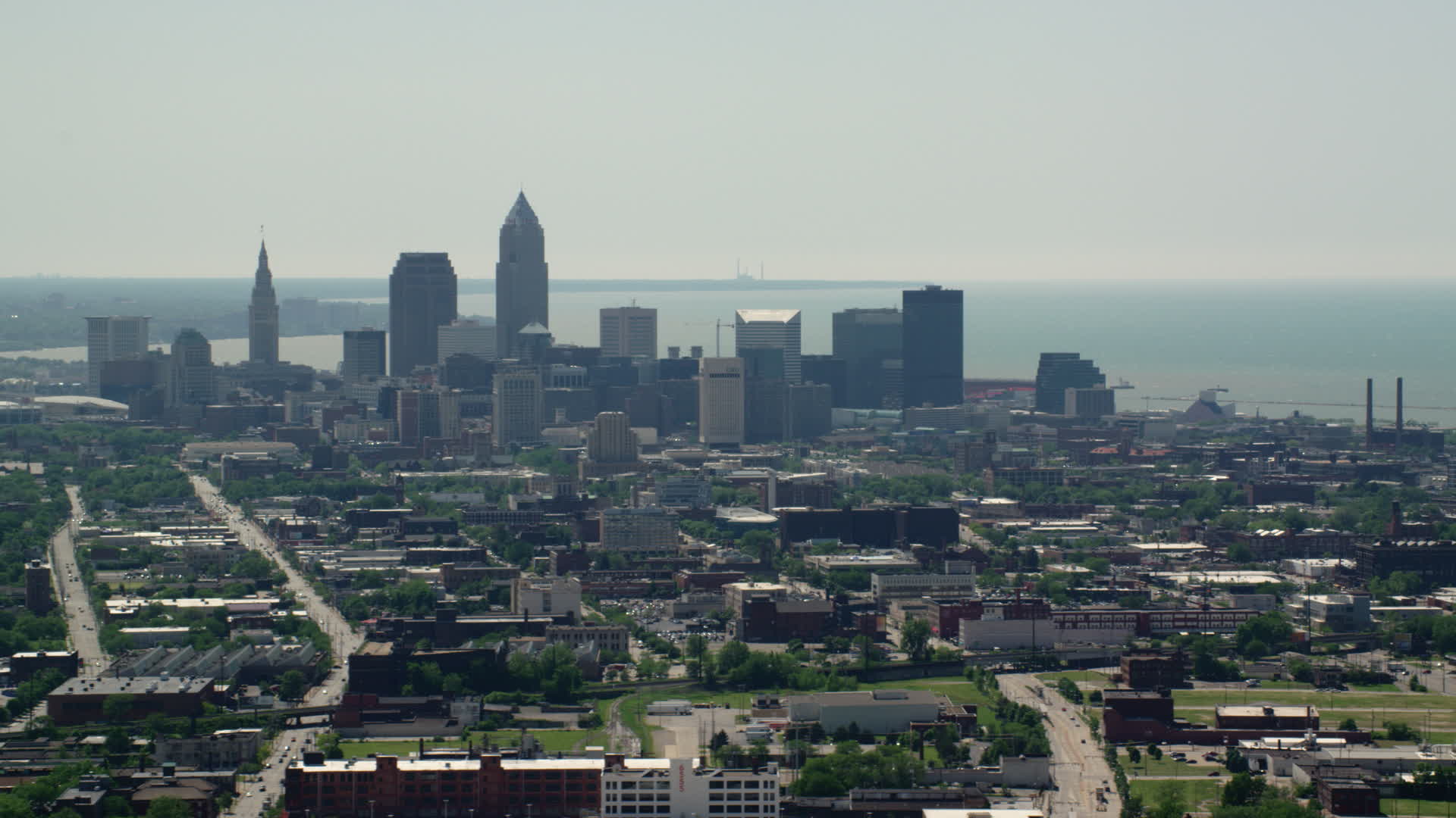 5K stock footage aerial video of skyscrapers in Downtown Cleveland