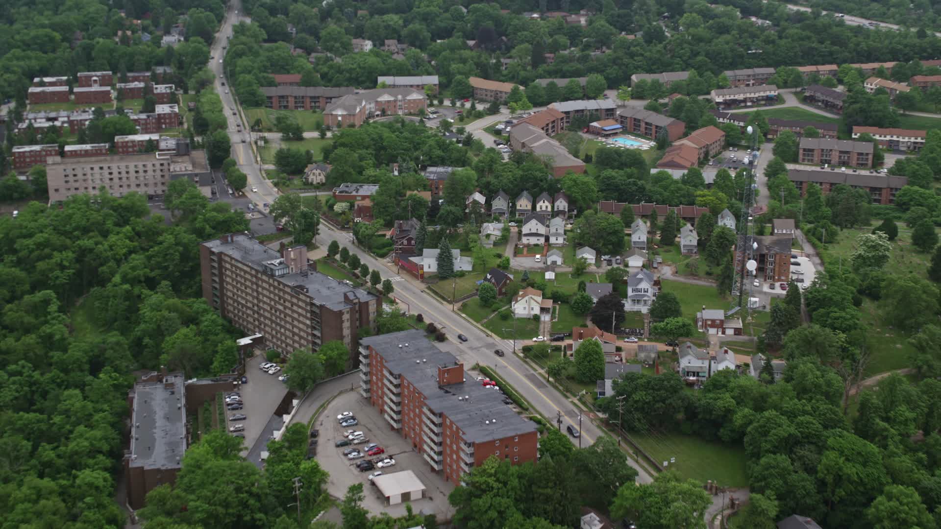 4.8K stock footage aerial video of apartment buildings, Pittsburgh