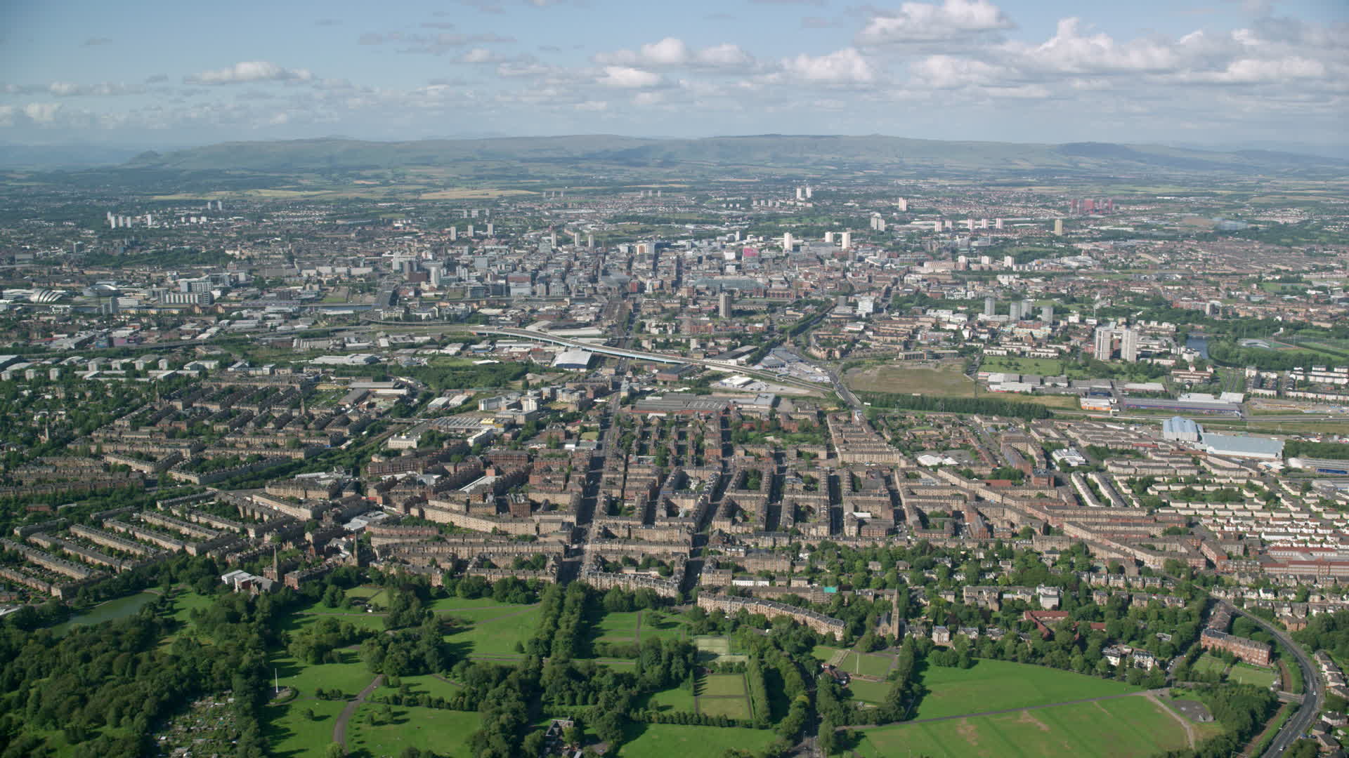 5.5K stock footage aerial video of a wide city view of Glasgow