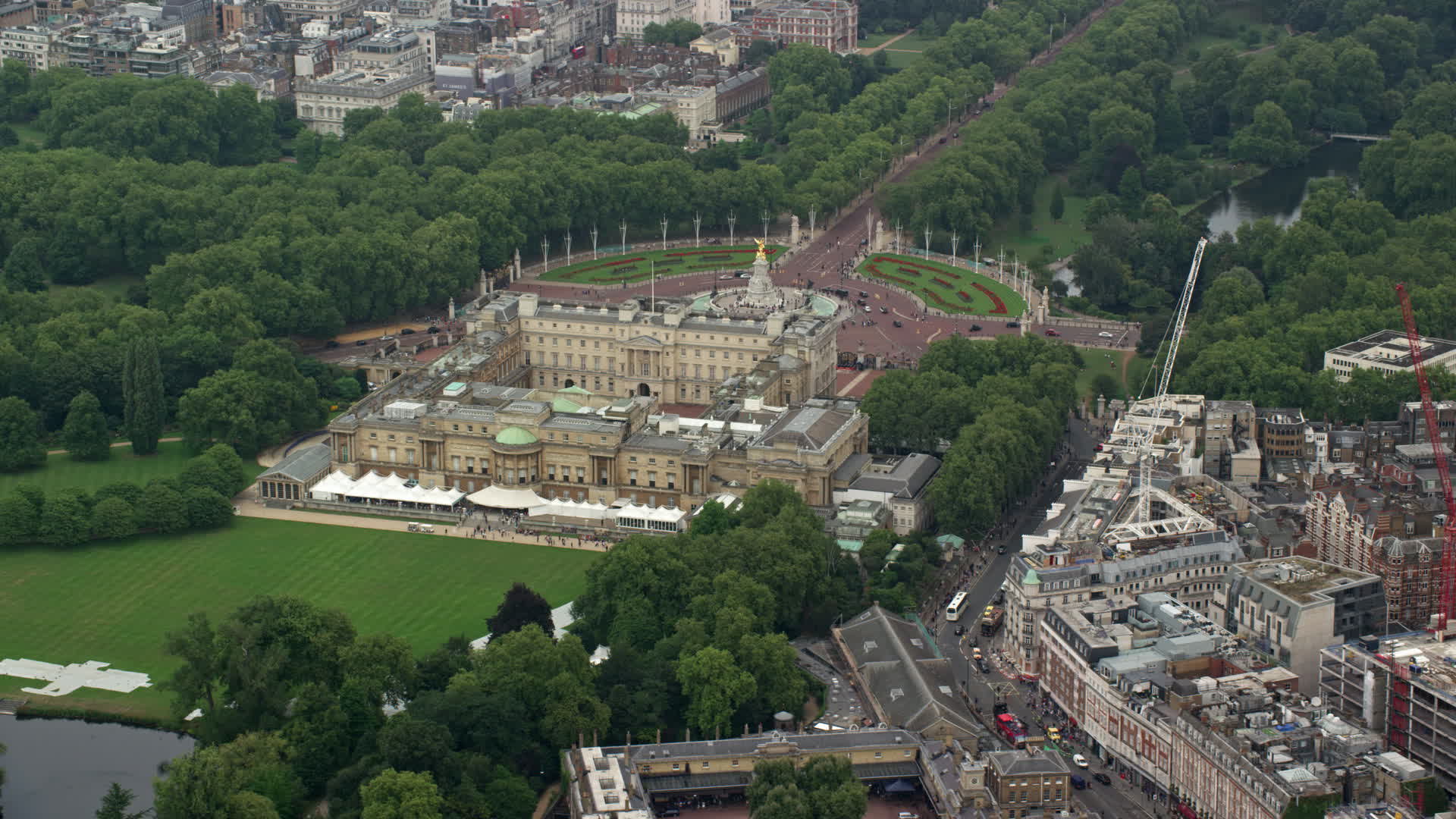 5.5K stock footage aerial video of flying by the back of Buckingham