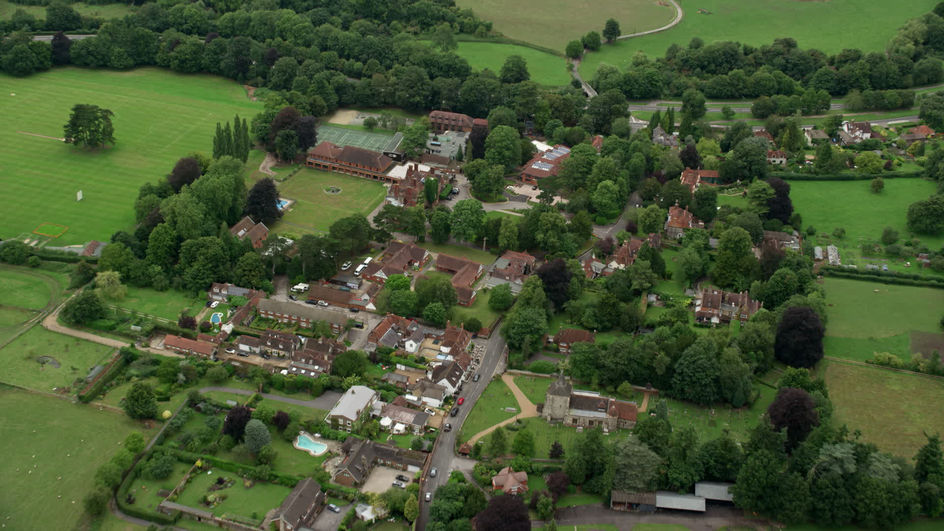 5.5K stock footage aerial video fly over the village of Mickleham