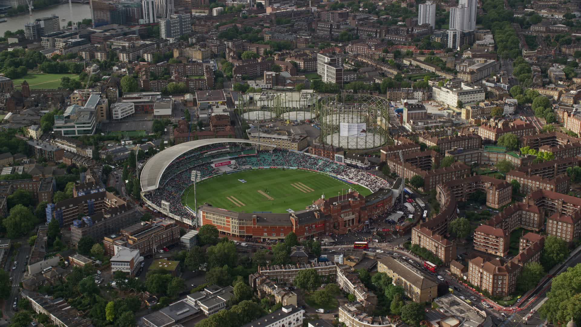 5.5K stock footage aerial video of an orbit of The Oval stadium, London