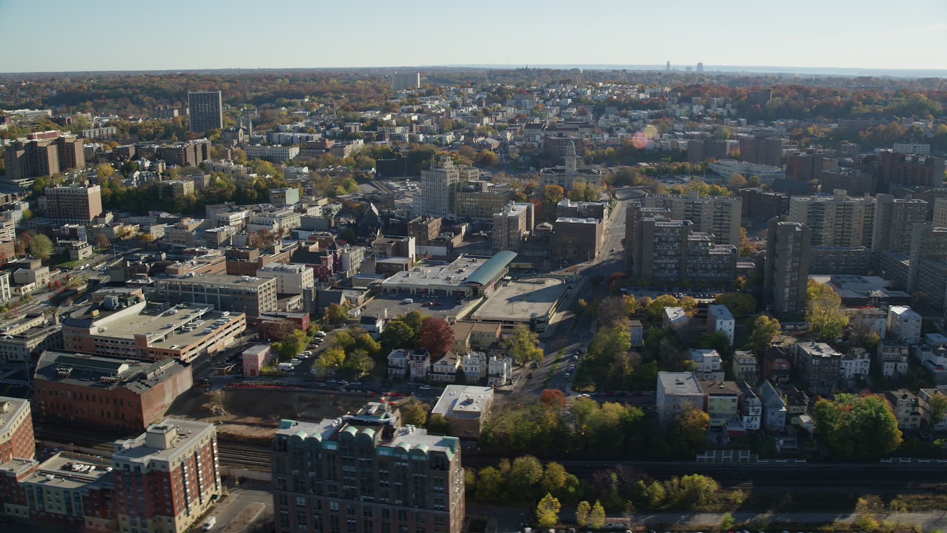 6K stock footage aerial video orbit downtown area of Yonkers, New York