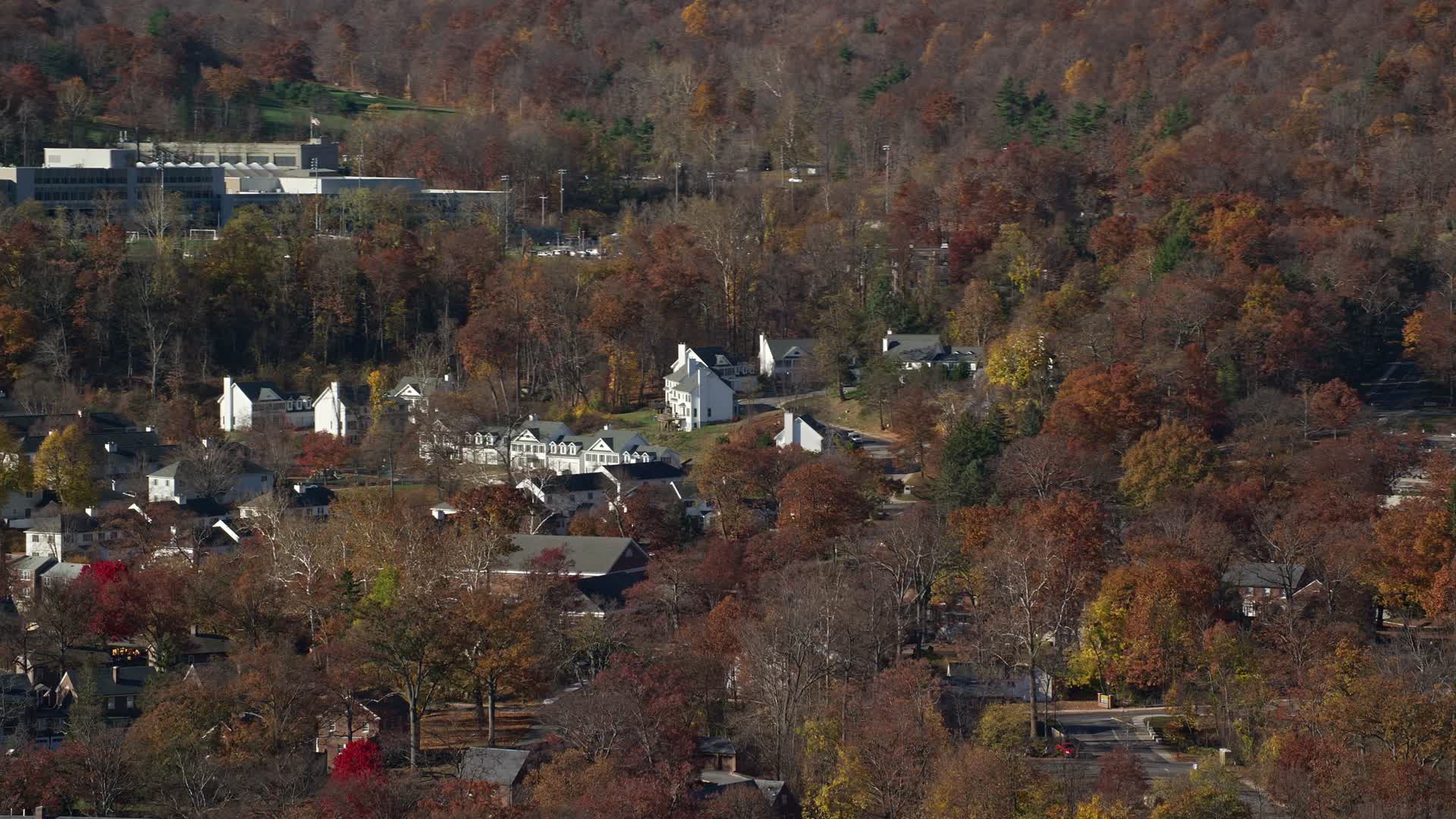 5.5K stock footage aerial video of housing at West Point Military Academy in Autumn, West Point