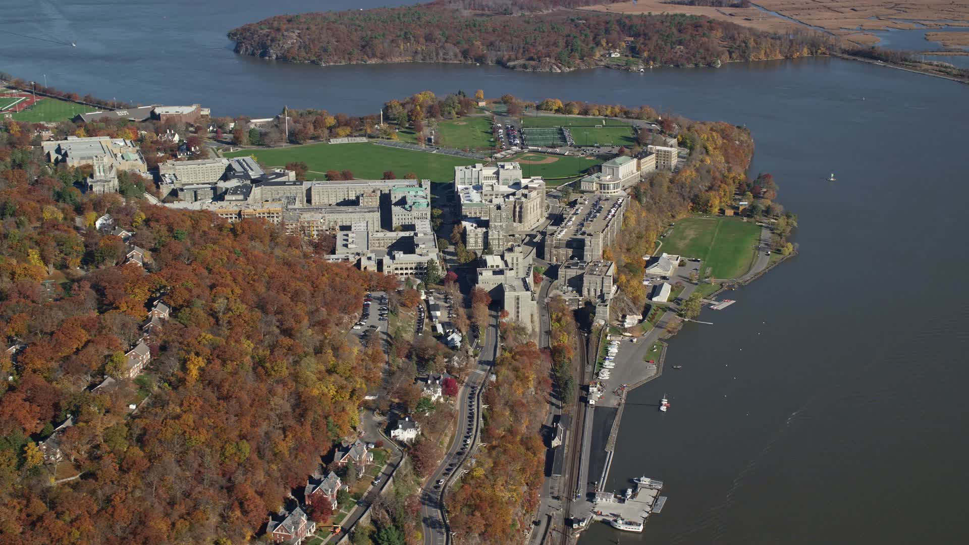 5.5K stock footage aerial video of the West Point Military Academy