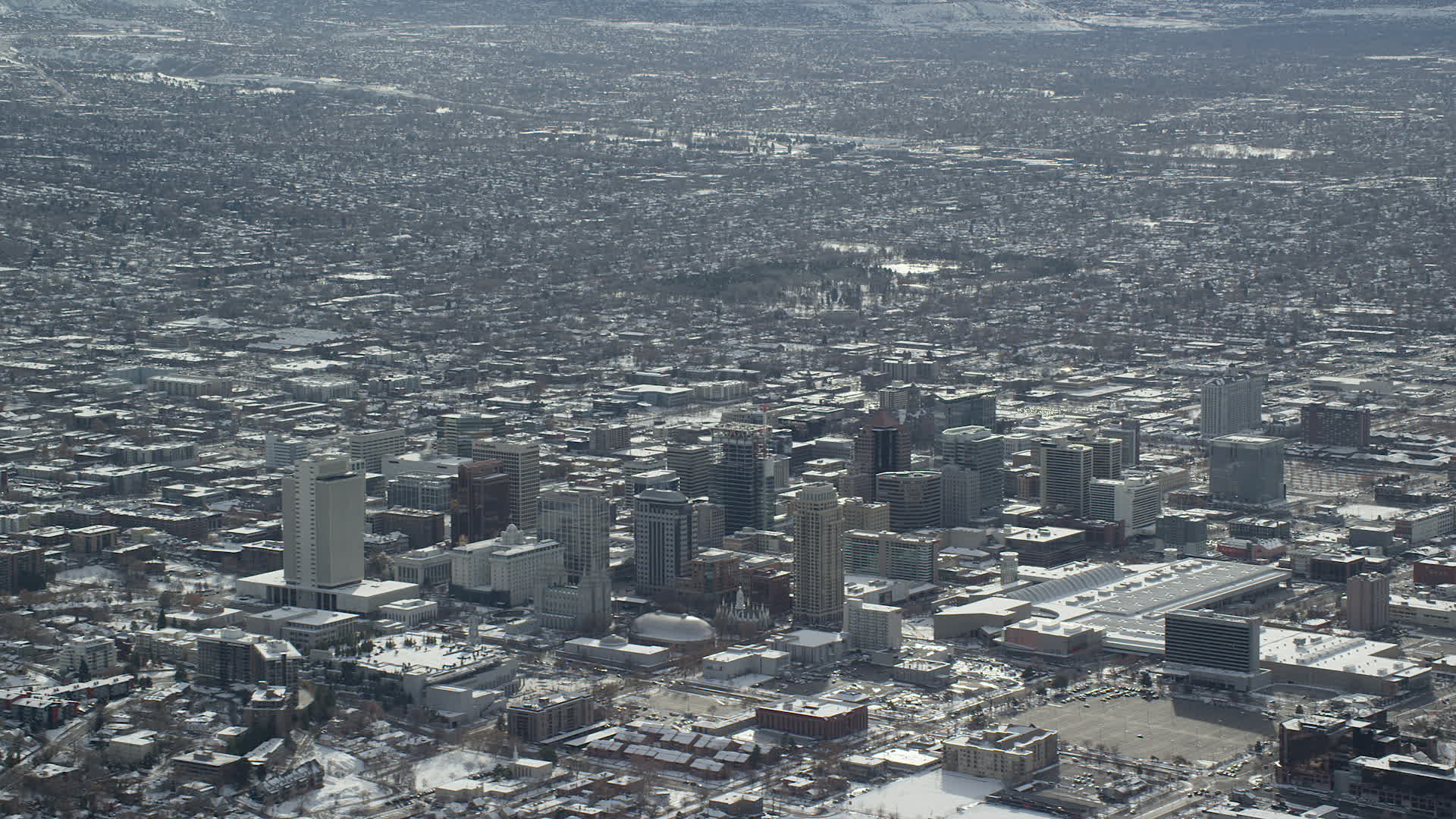 5.5K stock footage aerial video of Downtown Salt Lake City with winter