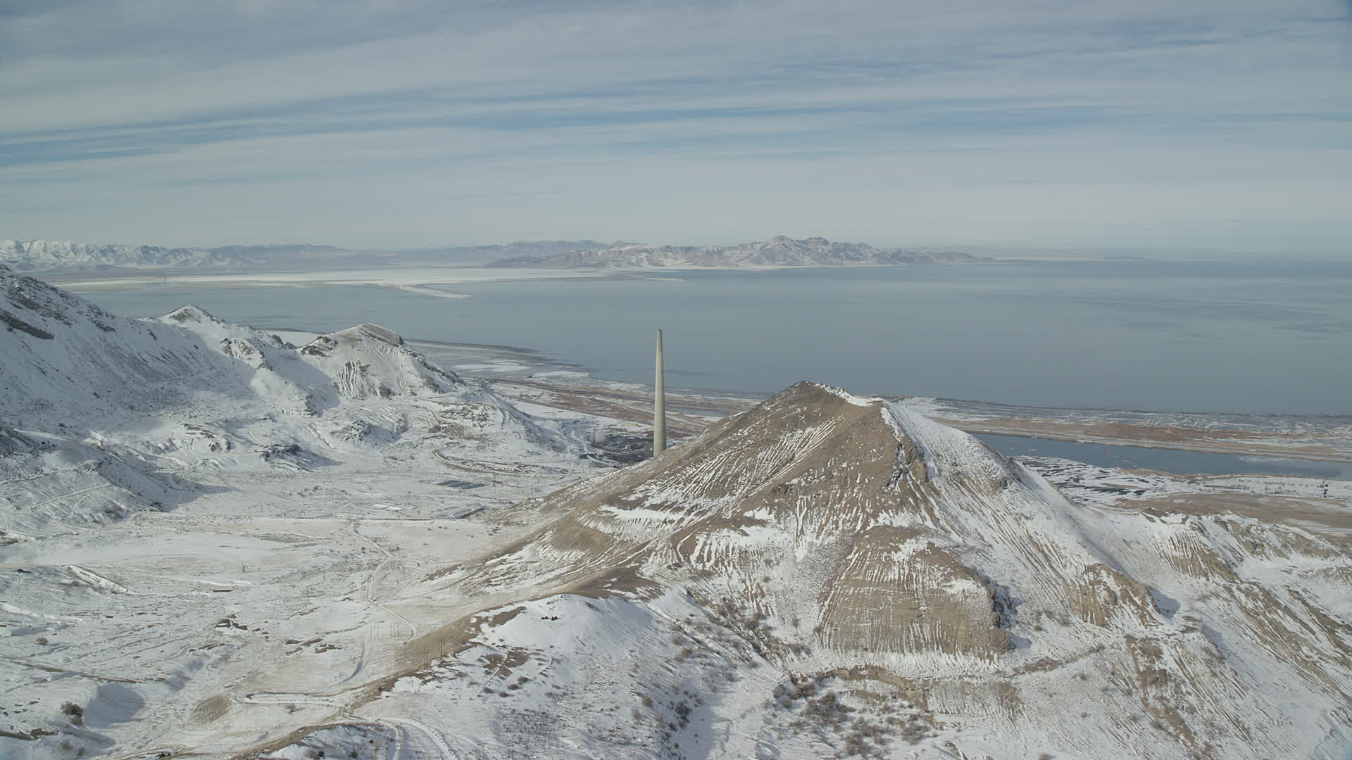 5.5K stock footage aerial video approach tall Kennecott Smokestack by a