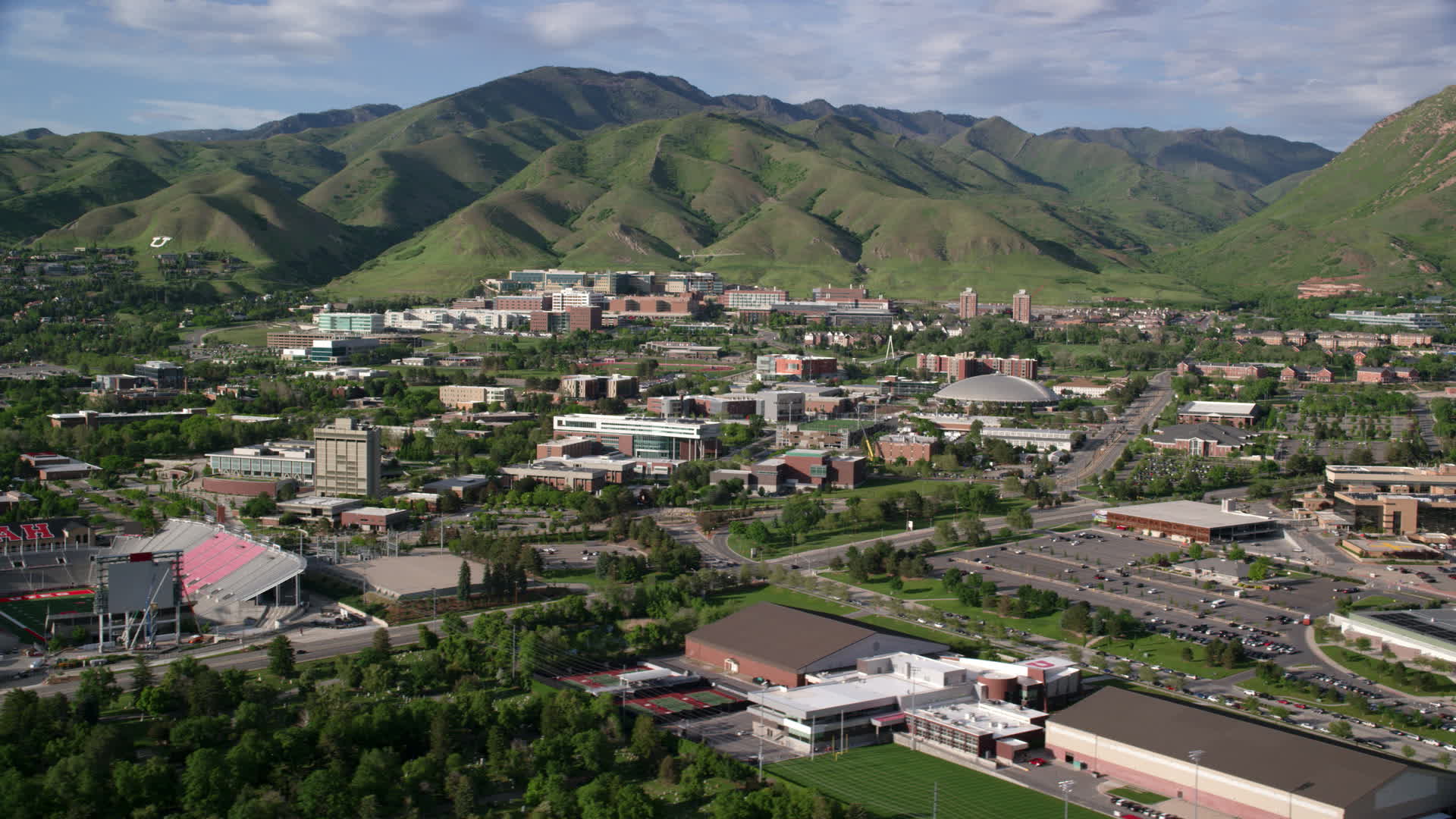 5.5K stock footage aerial video of flying by the University of Utah
