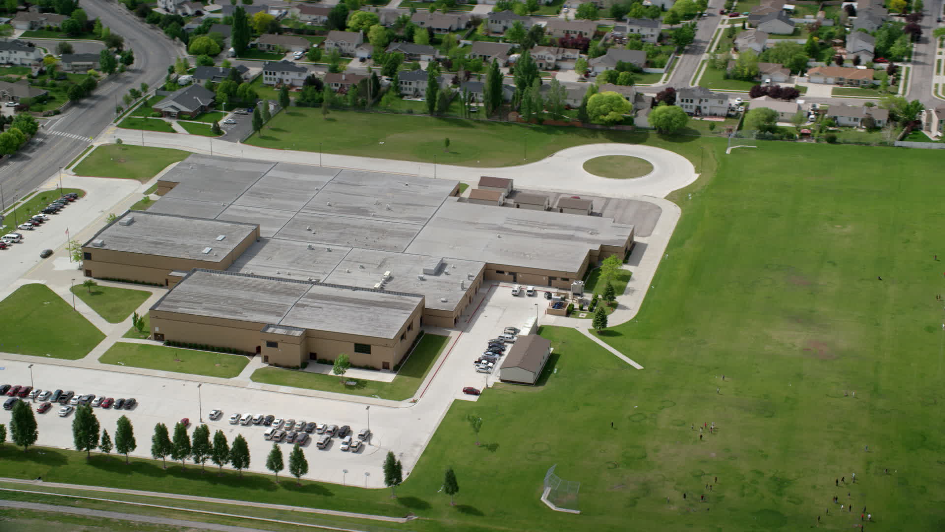 5.5K stock footage aerial video of orbiting West Hills Middle School