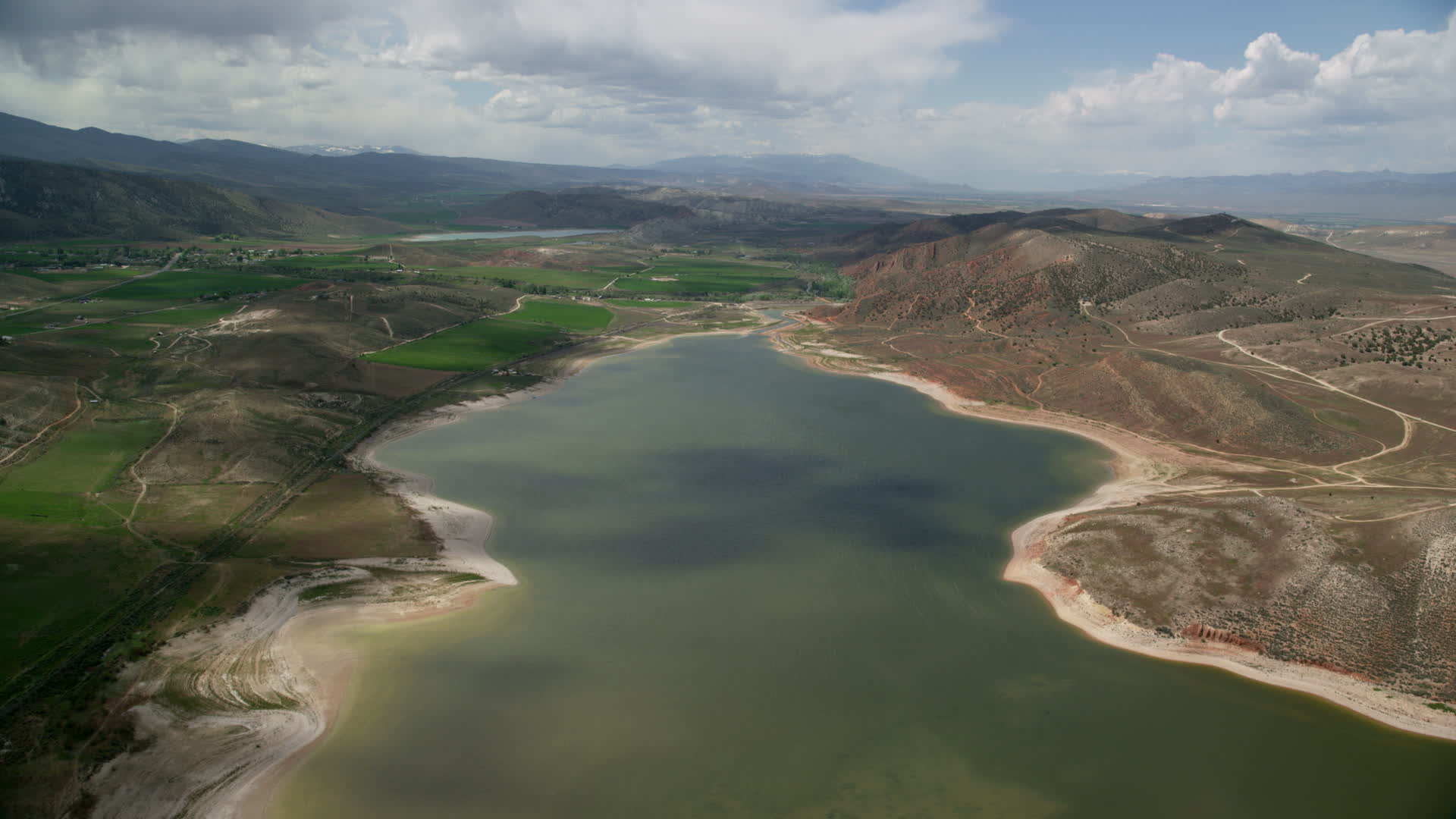 5.5K stock footage aerial video of the Gunnison Reservoir, low water