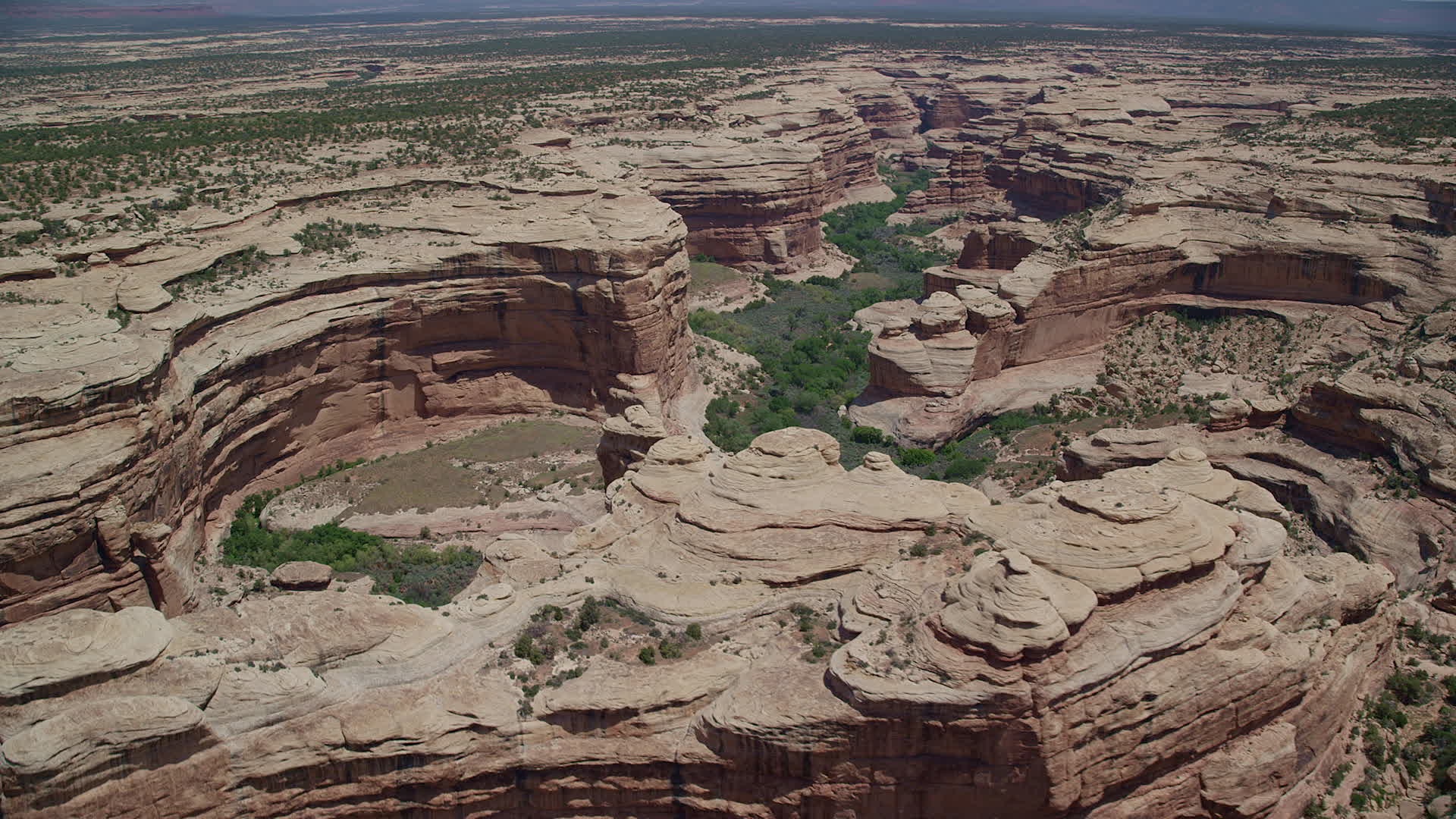 5.5K stock footage aerial video of flying by Grand Gulch canyon, Grand