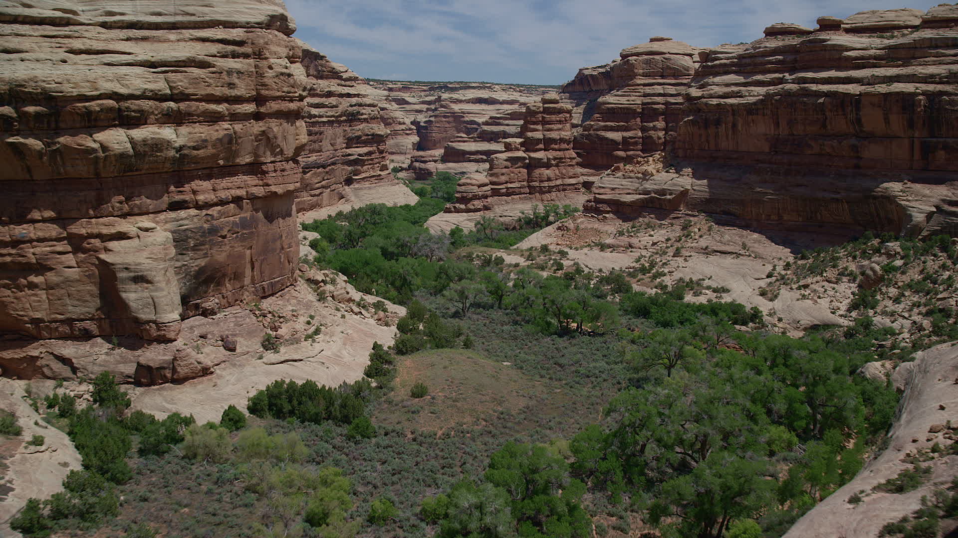 5.5K stock footage aerial video of flying low through Grand Gulch