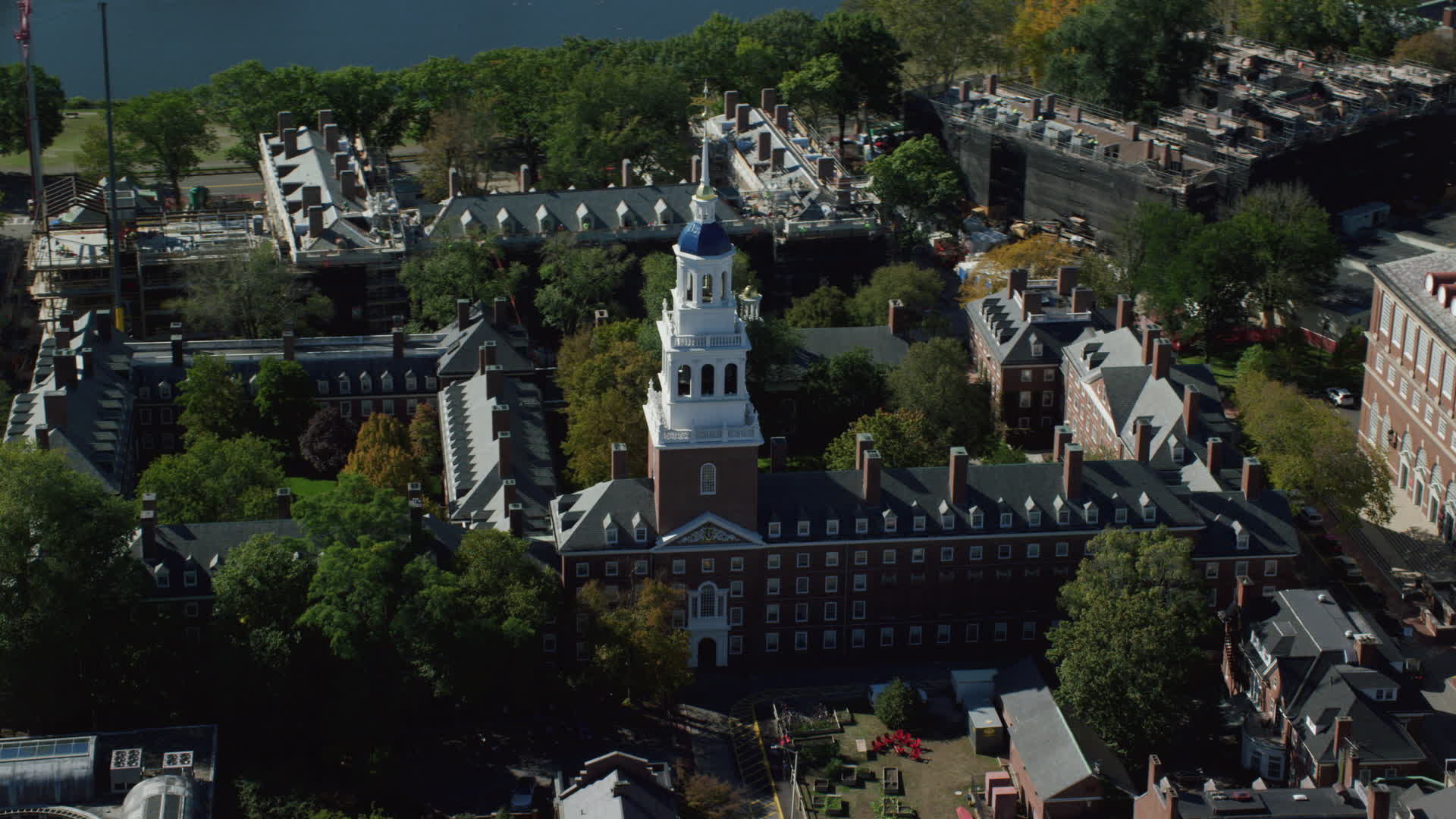 5.5K stock footage aerial video flying by Harvard University, Lowell