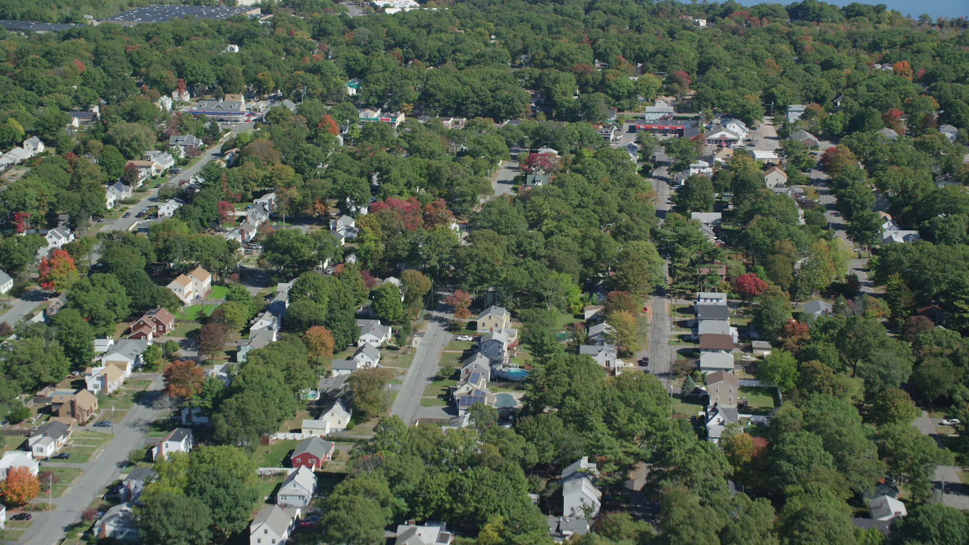6K stock footage aerial video flying over small town neighborhoods