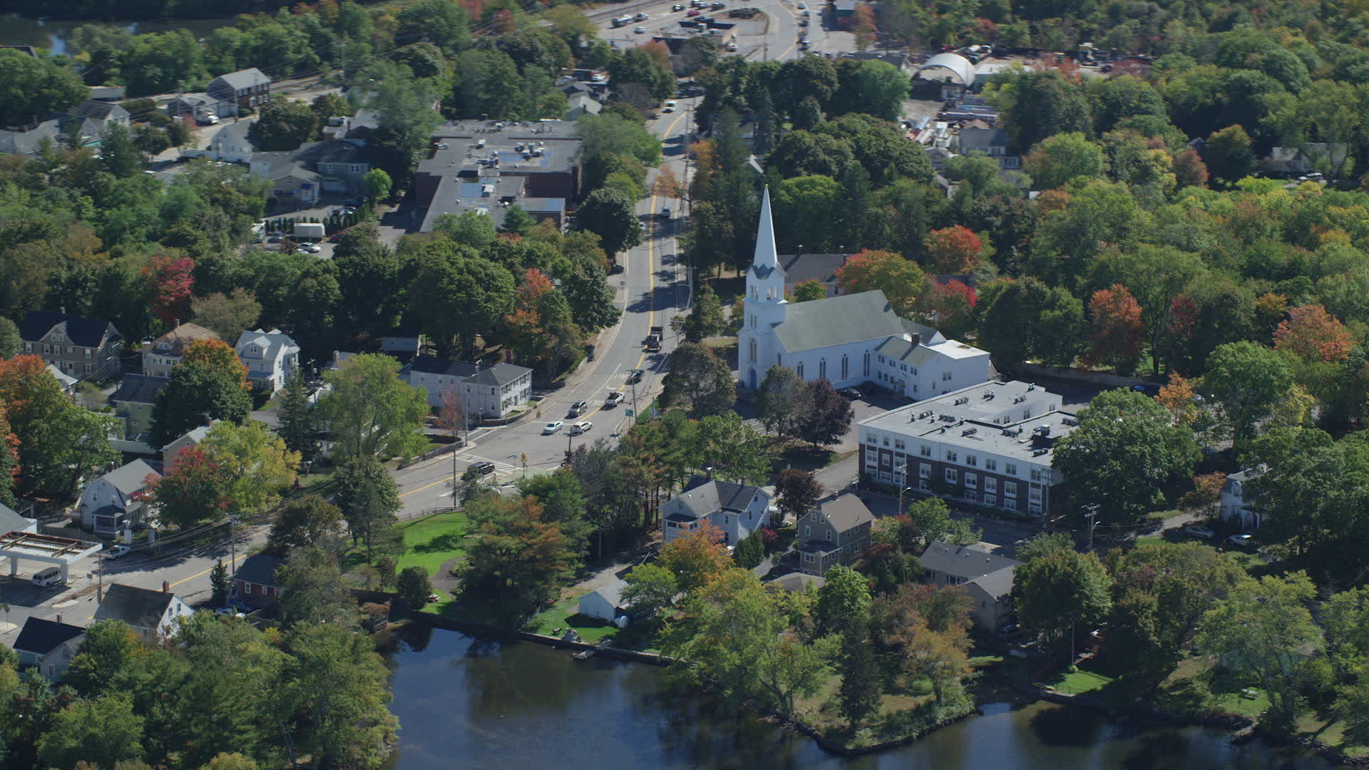 5.5K stock footage aerial video flying by South Congregational Church