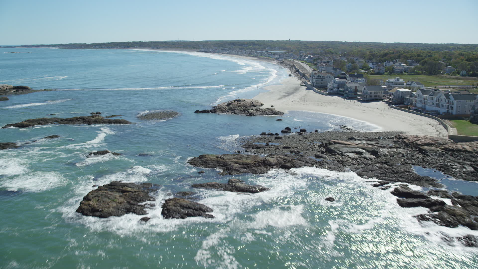 5.5K stock footage aerial video flying by beach, upscale oceanfront