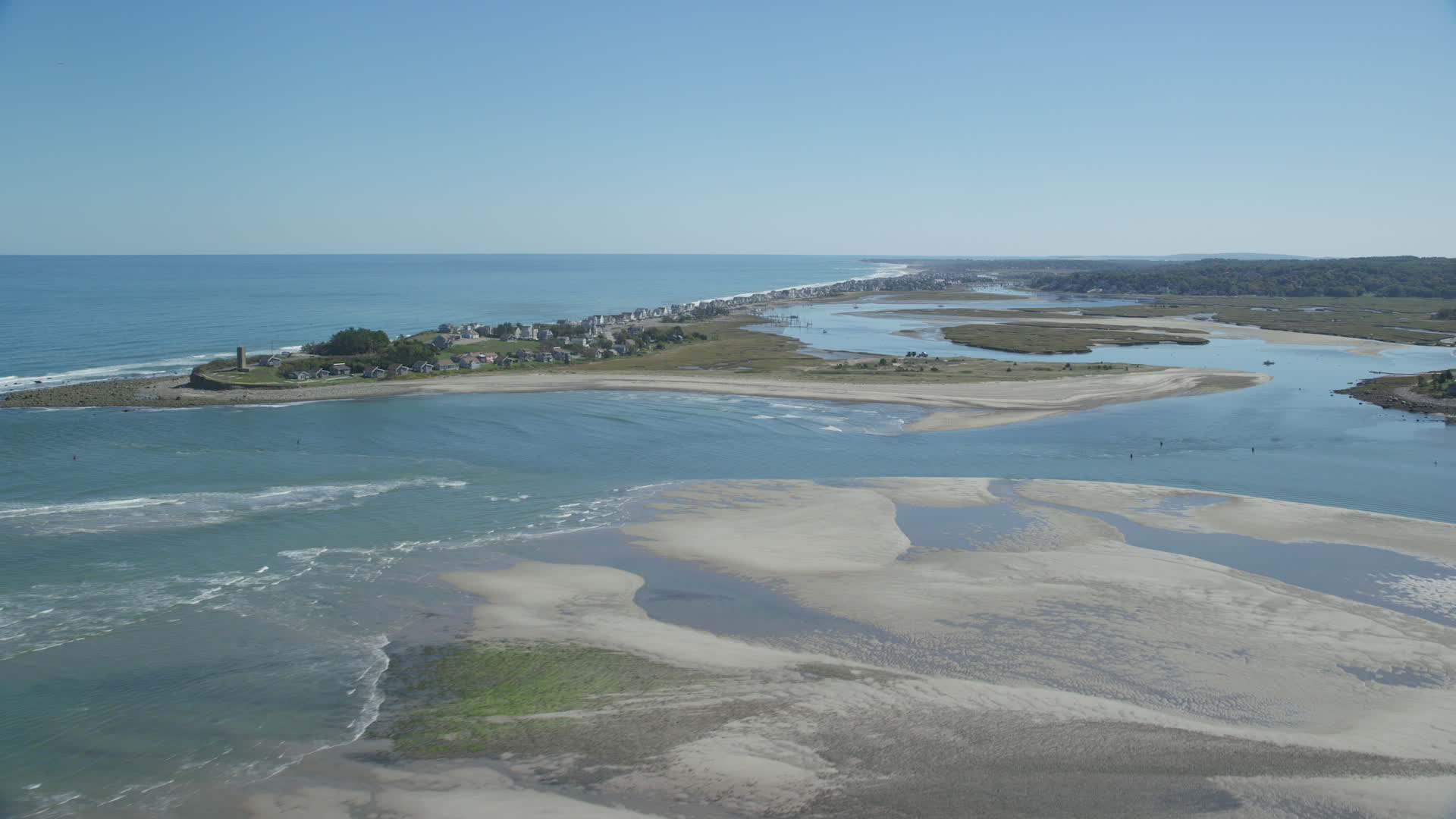 5.5K stock footage aerial video approaching coastal homes, New Inlet