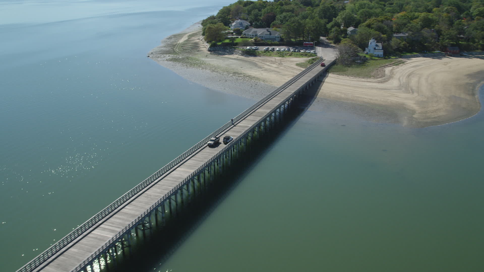 5.5K stock footage aerial video orbiting Powder Point Bridge, light