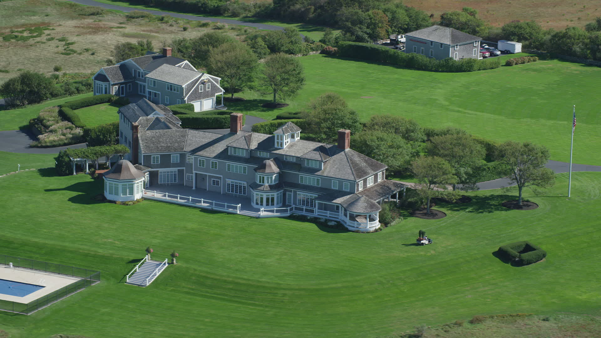 5.5K stock footage aerial video orbiting mansion, Cape Cod, Dennis, Massachusetts Aerial Stock