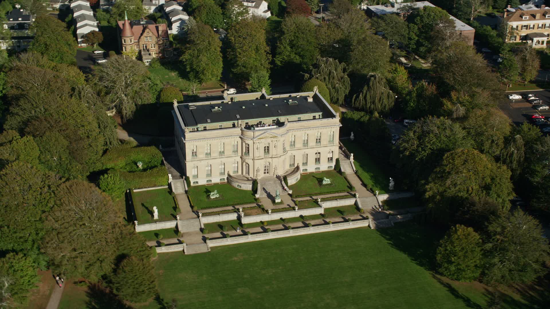 6k stock footage aerial video flying by The Elms, a historic mansion