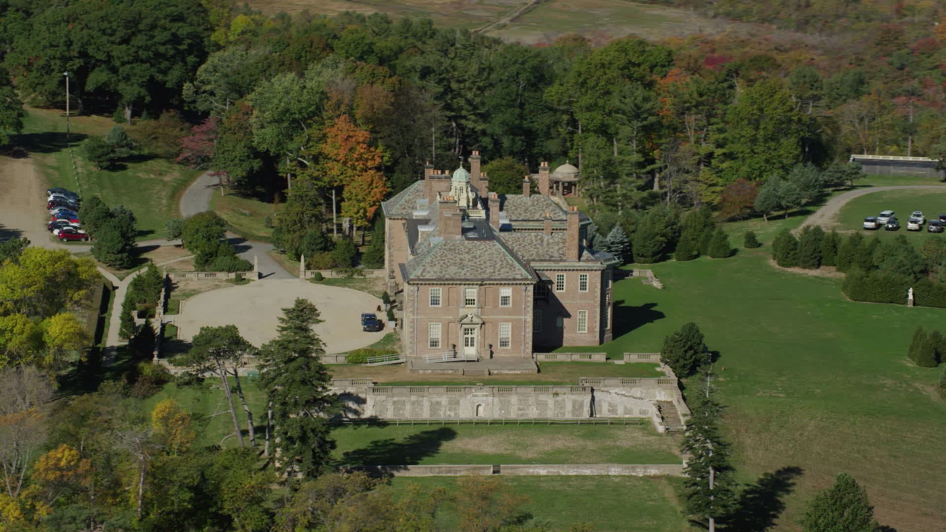 6k stock footage aerial video orbiting The Great House at Crane Estate