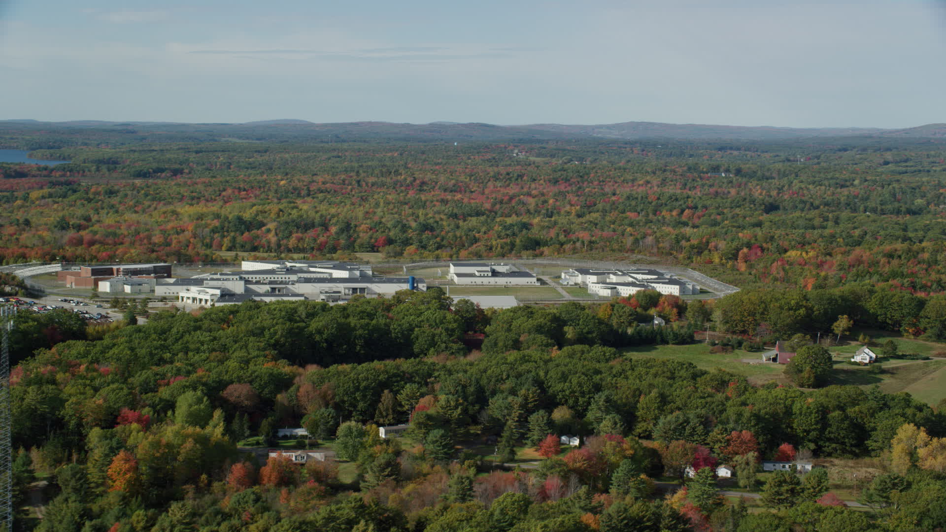 6k stock footage aerial video orbiting Maine State Prison, colorful