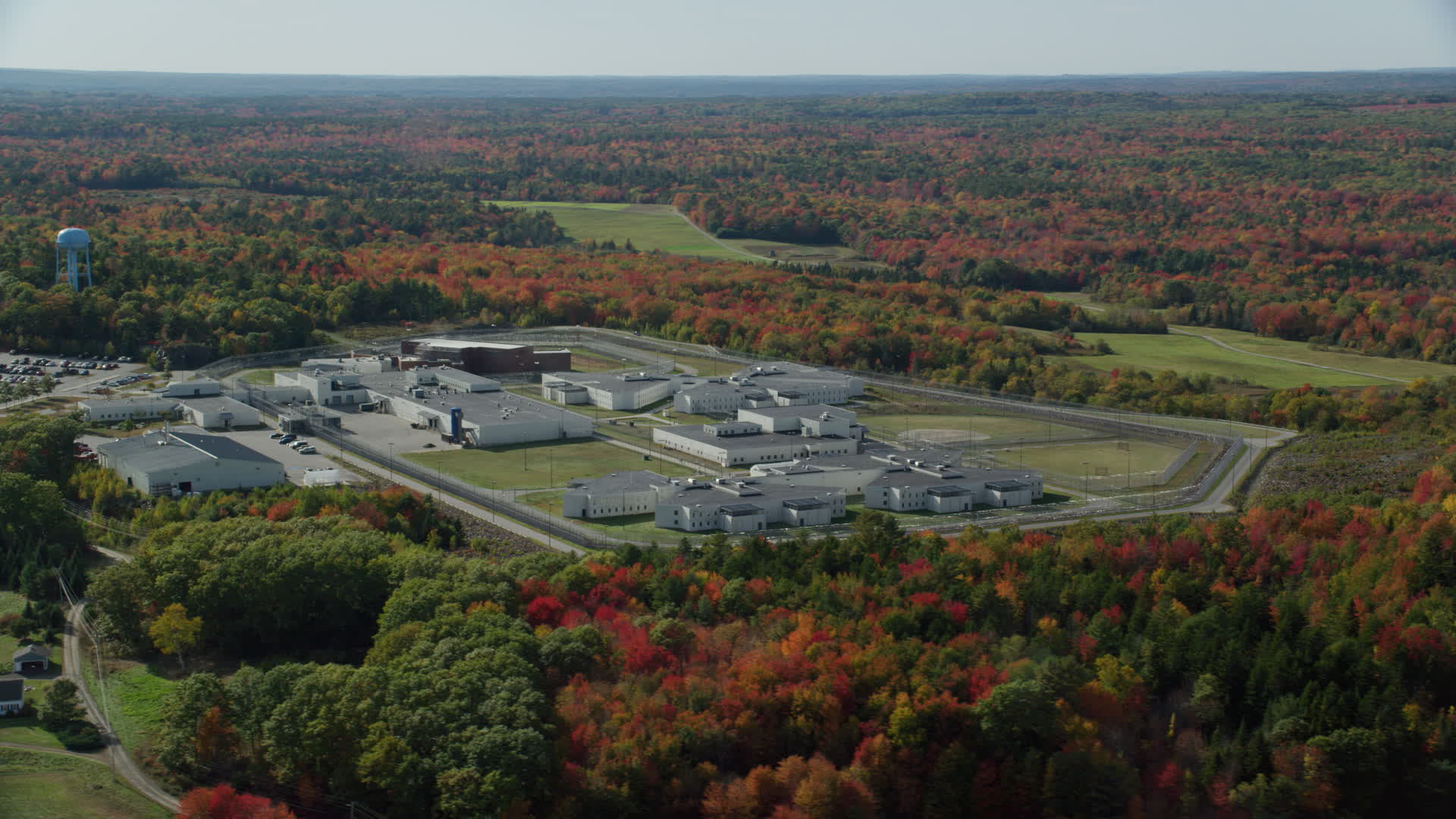 6k stock footage aerial video orbiting Maine State Prison, colorful