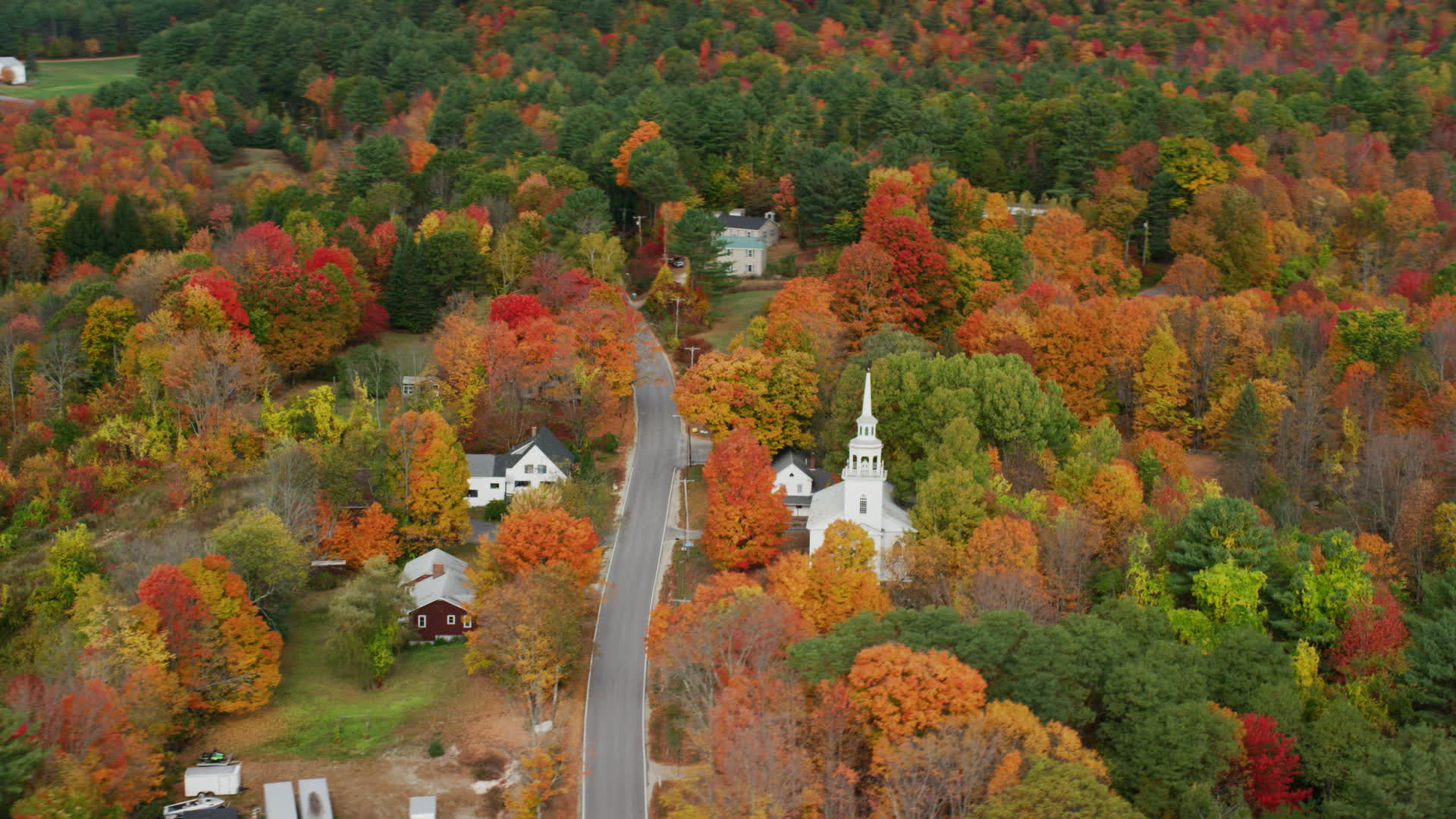 5.5K stock footage aerial video orbiting small town, Union Church