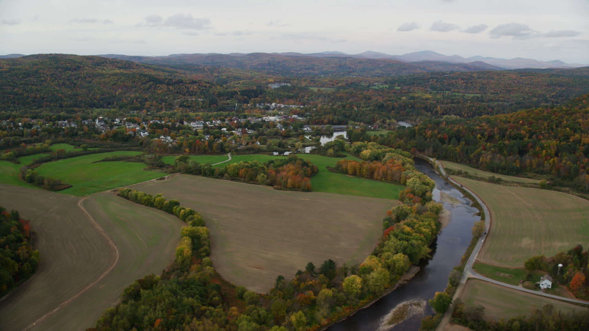 5.5K stock footage aerial video flying over small farms Ammonoosuc