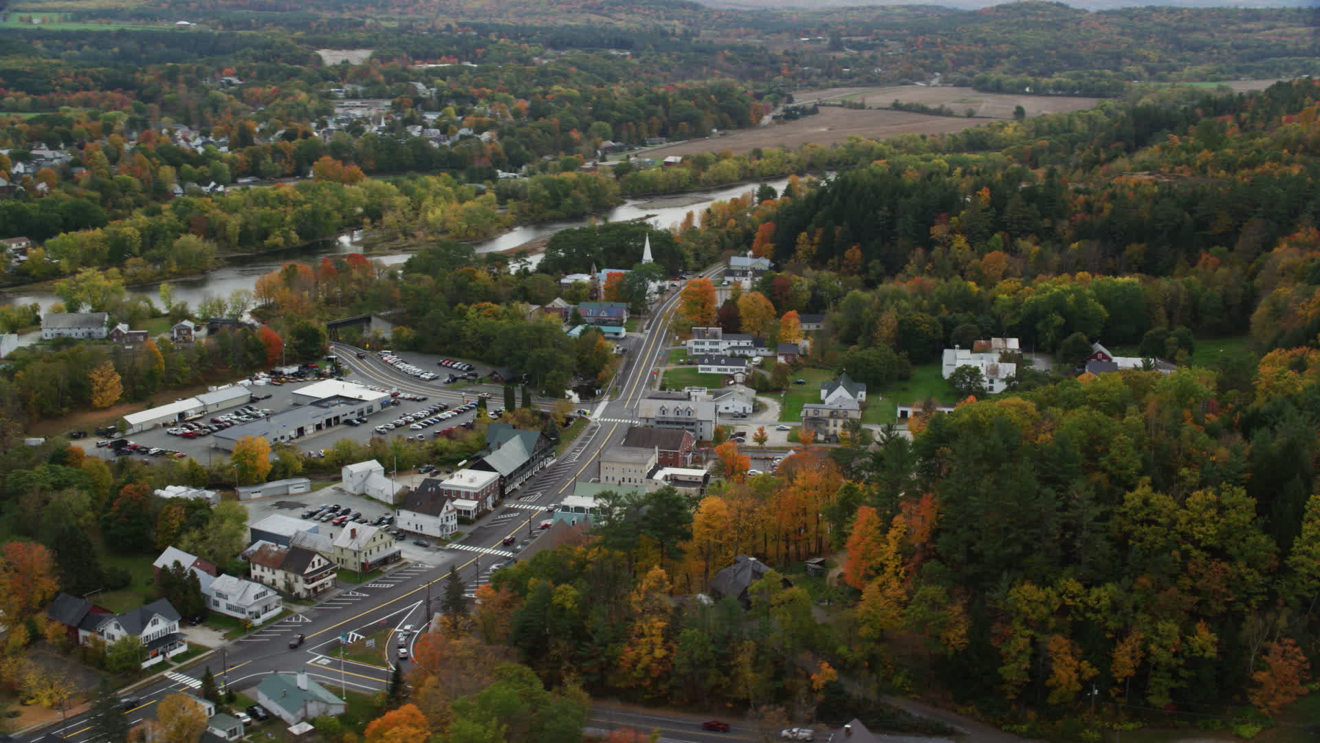 5.5K stock footage aerial video orbiting small rural towns, Connecticut