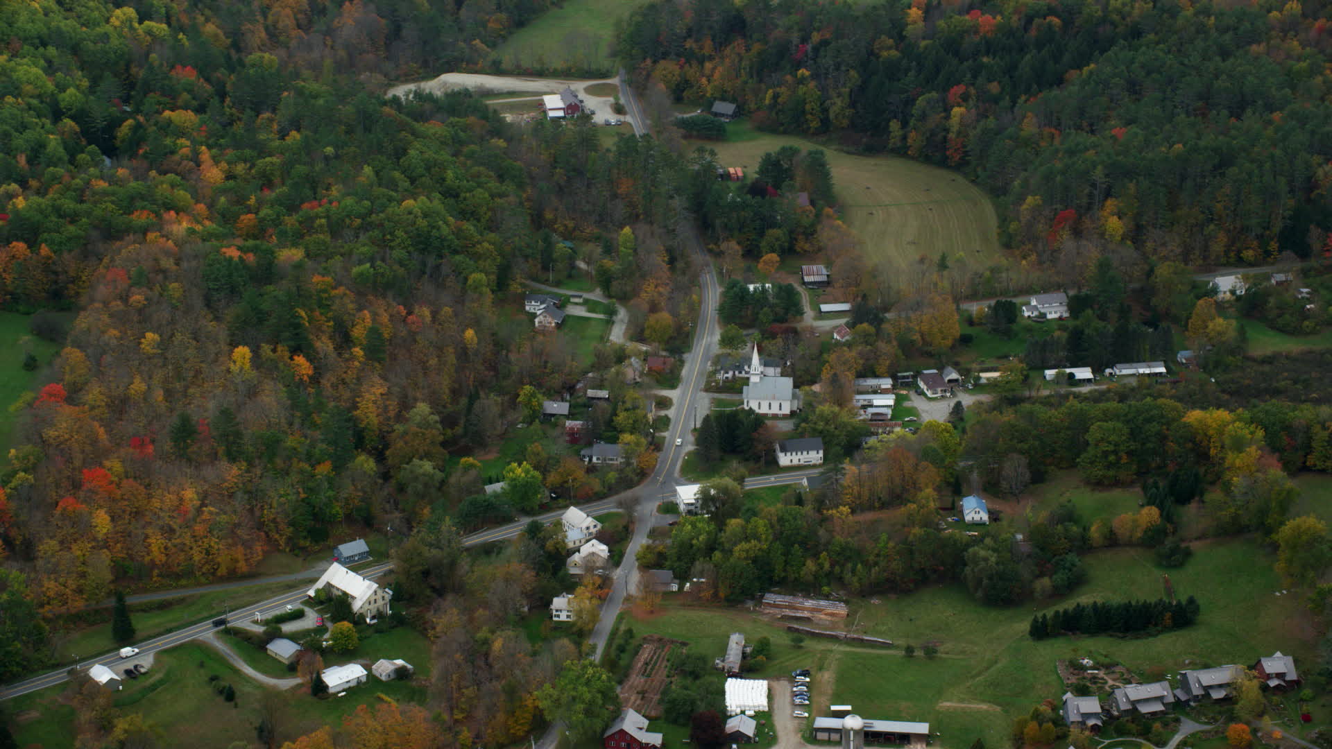 6K stock footage aerial video flying by Skunk Hollow Road, Mace Hill
