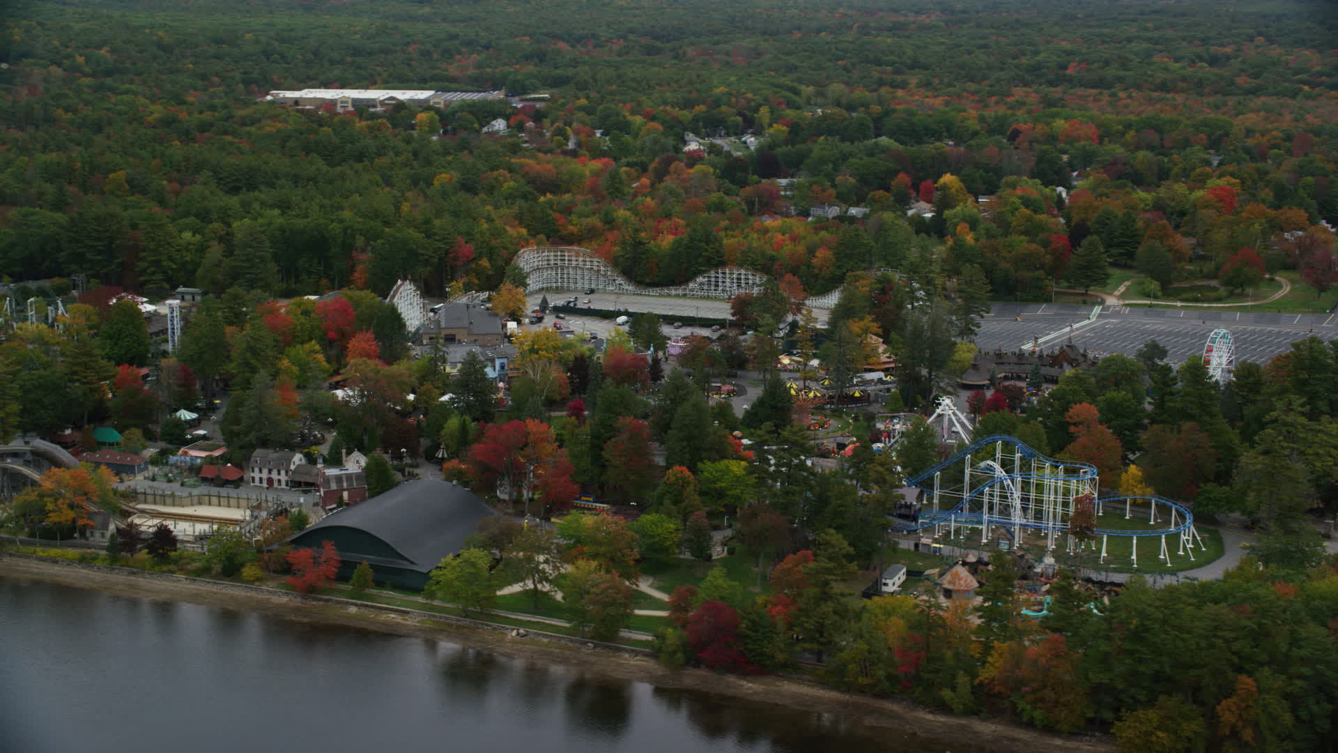 5.5K stock footage aerial video orbiting waterfront Canoe Lake Park