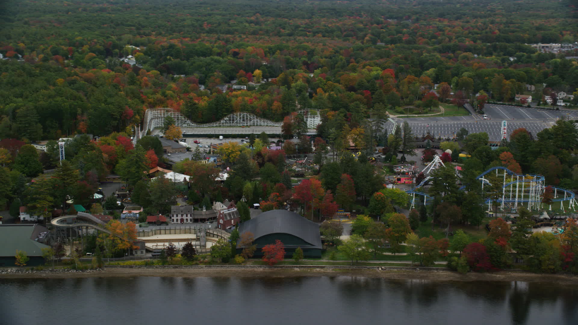 5.5K stock footage aerial video orbiting trees, waterfront Canobie Lake